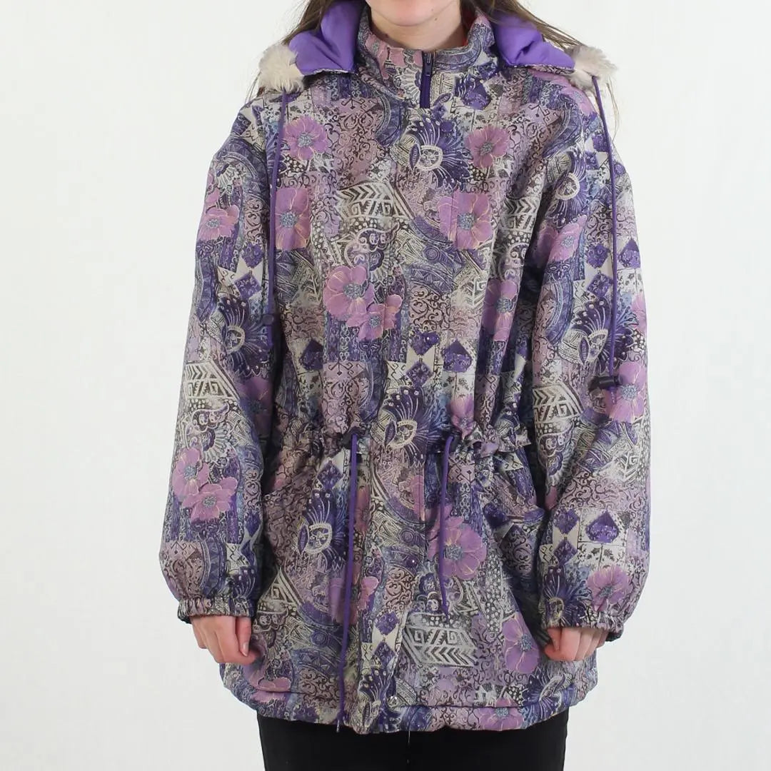 Unknown - Purple Floral Puffer Coat- ThriftTale.com - Vintage and second handclothing