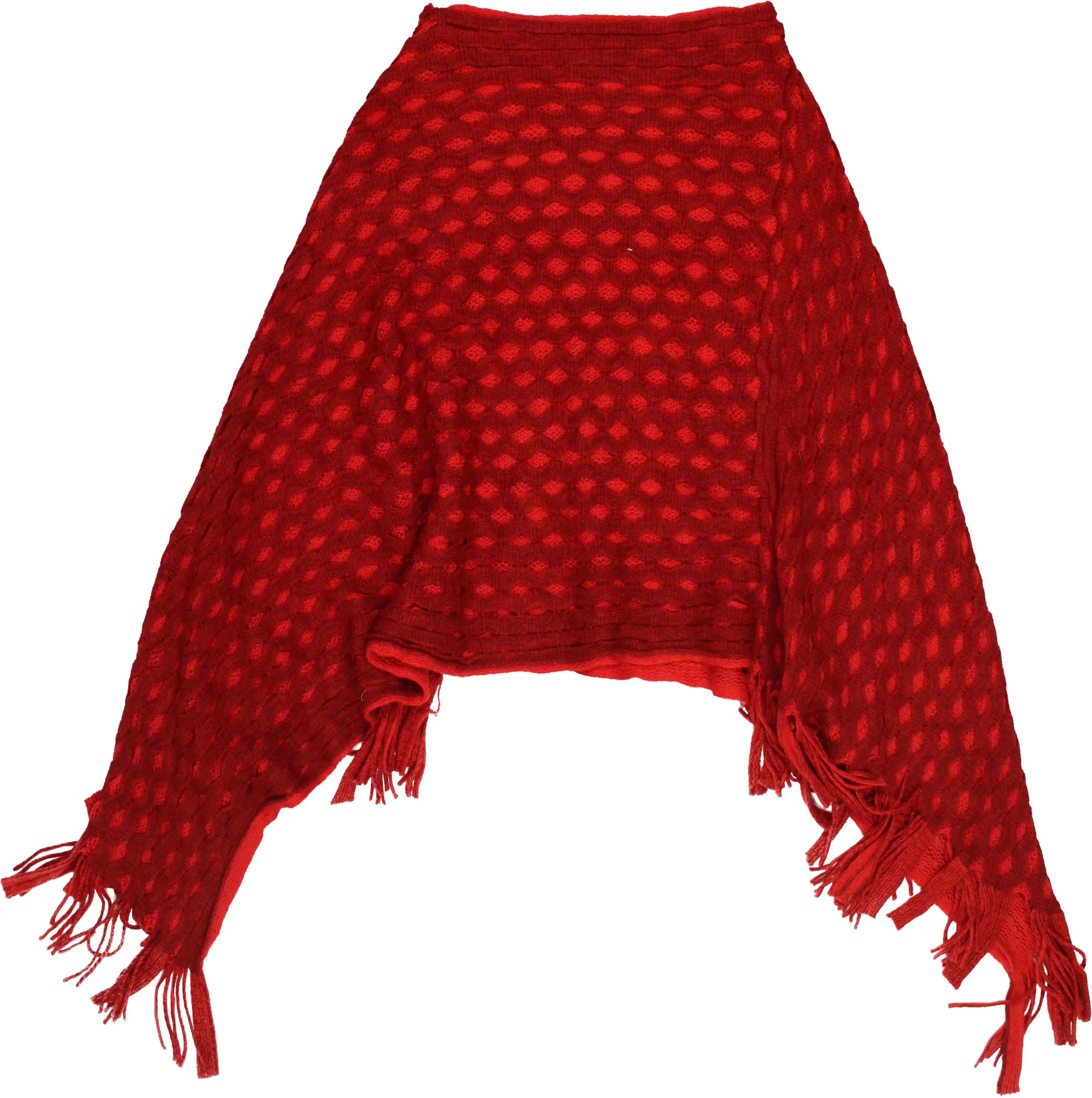 Unknown - Red Patterned Poncho- ThriftTale.com - Vintage and second handclothing