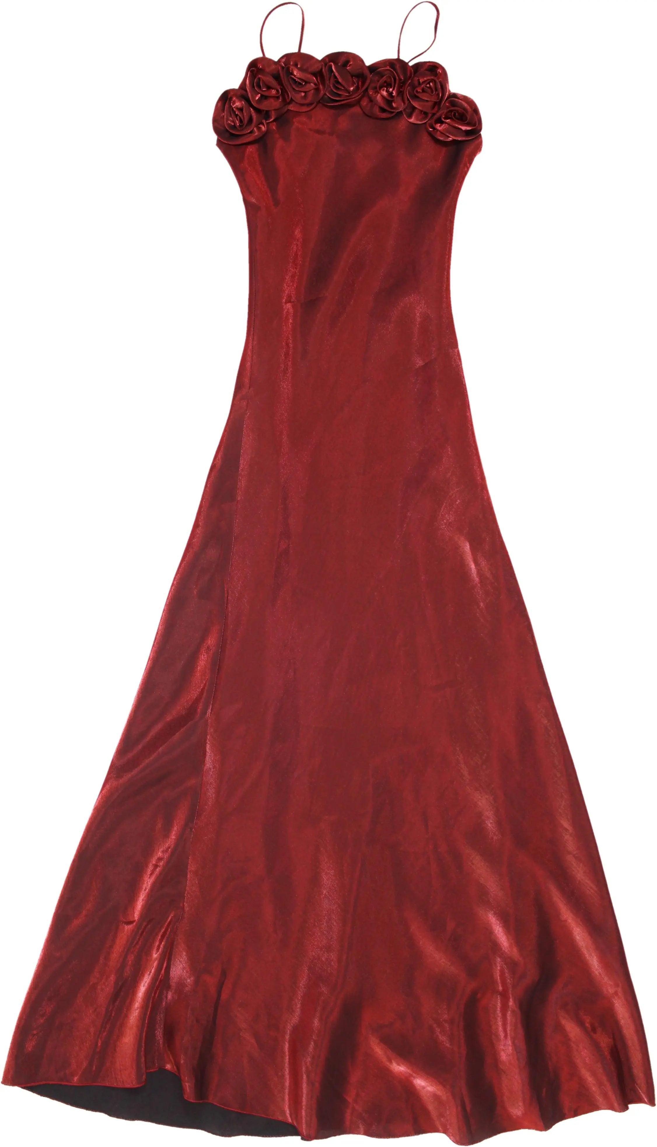 Unknown - Red Satin Prom Dress- ThriftTale.com - Vintage and second handclothing