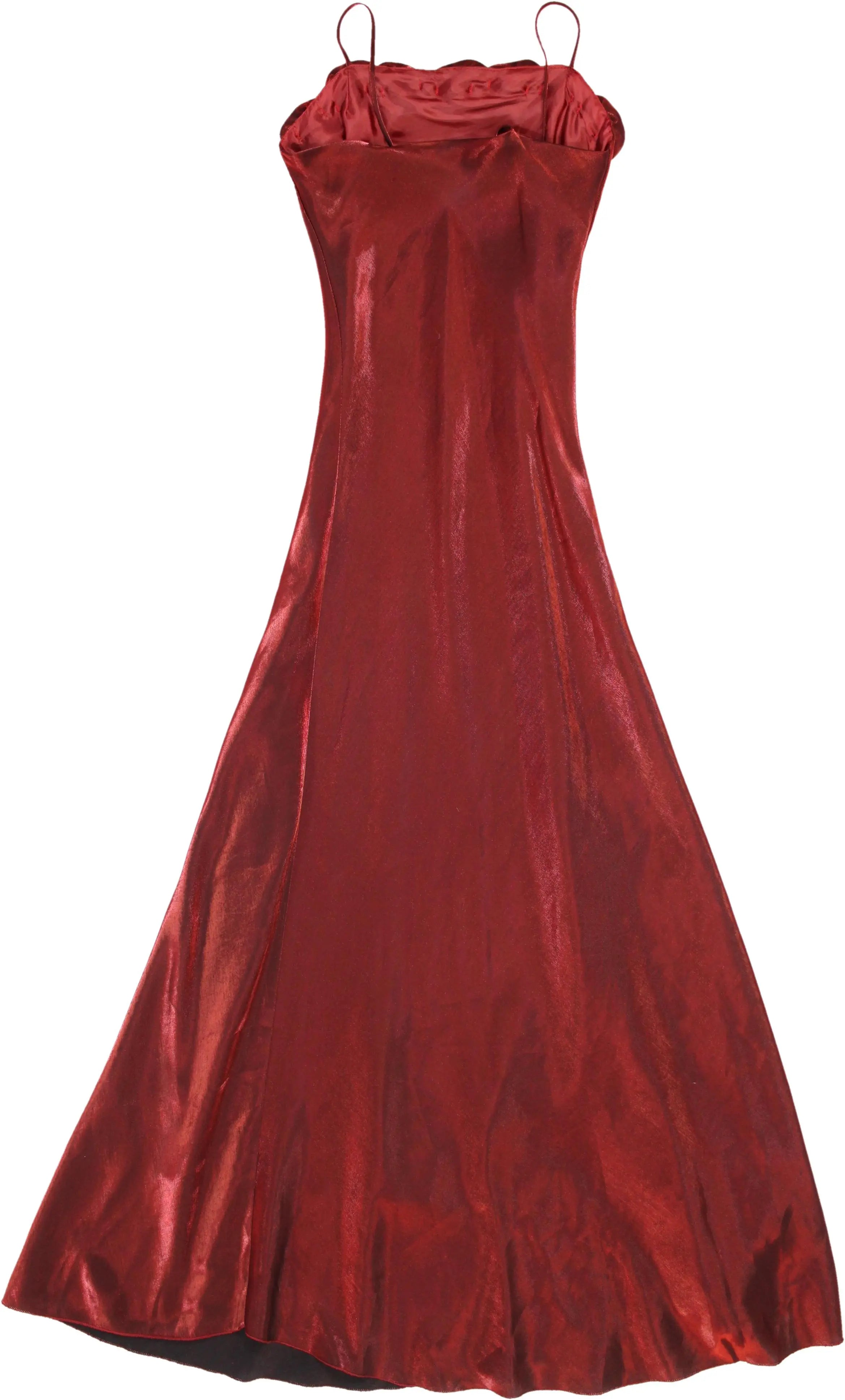 Unknown - Red Satin Prom Dress- ThriftTale.com - Vintage and second handclothing