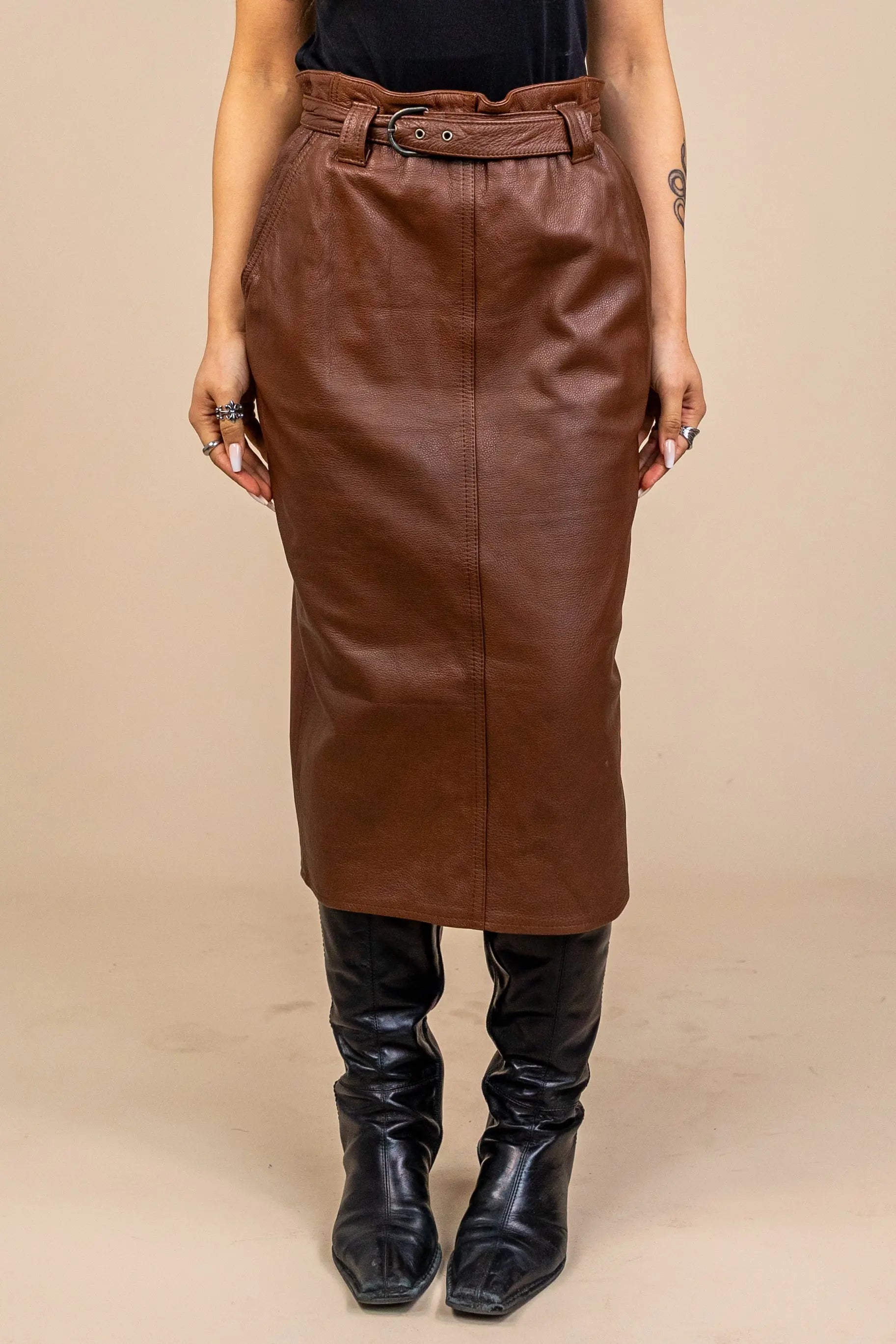 Unknown - Vintage 80s Leather Pencil Skirt- ThriftTale.com - Vintage and second handclothing