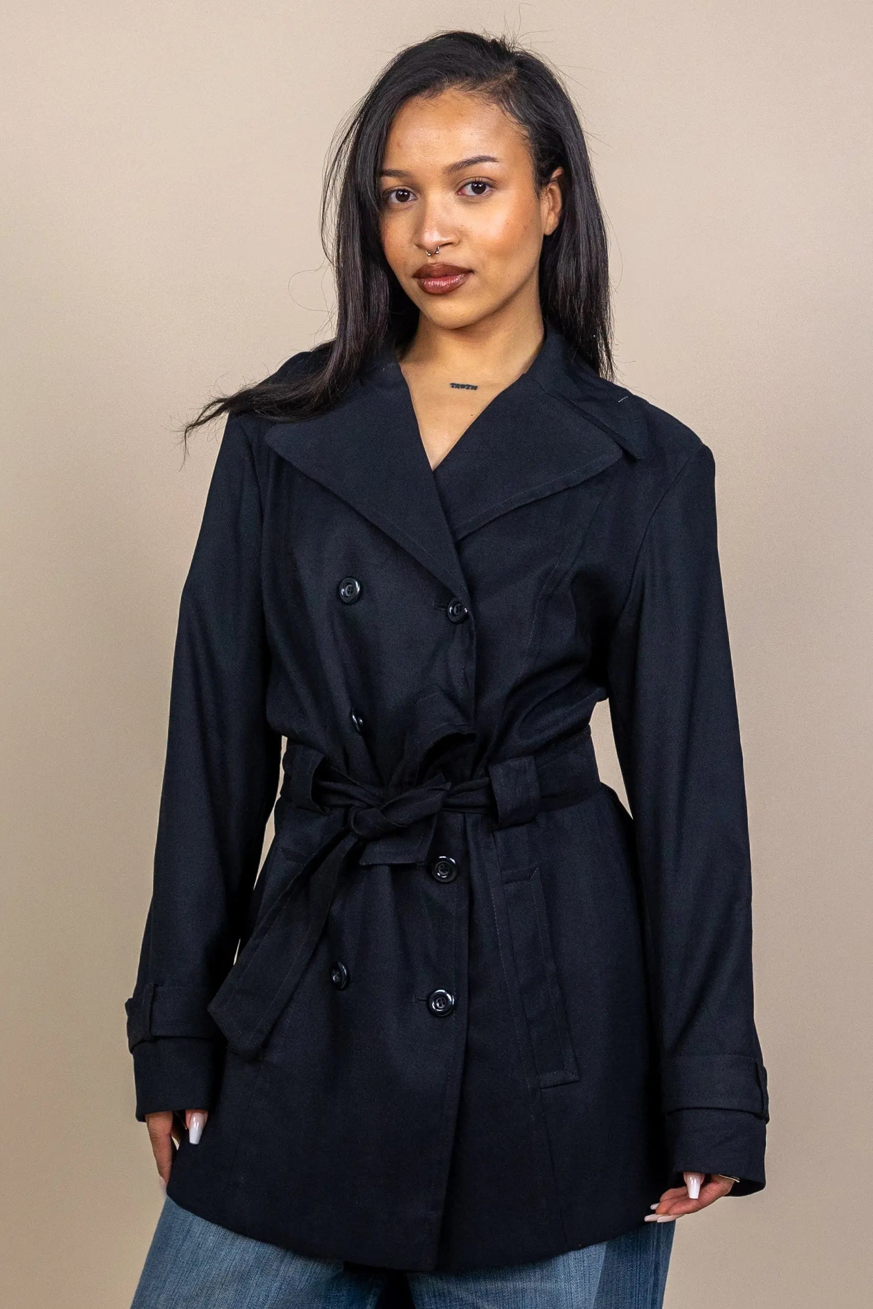 Black Short Trenchcoat ThriftTale - Main Image