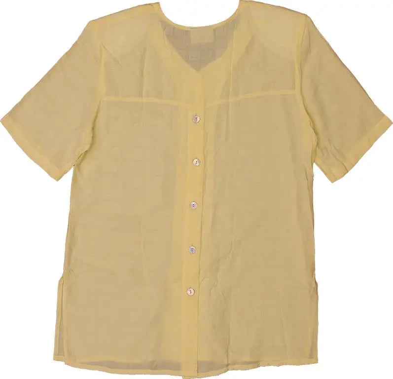 Véchy - Pastel Yellow Blouse with Shoulder Pads- ThriftTale.com - Vintage and second handclothing