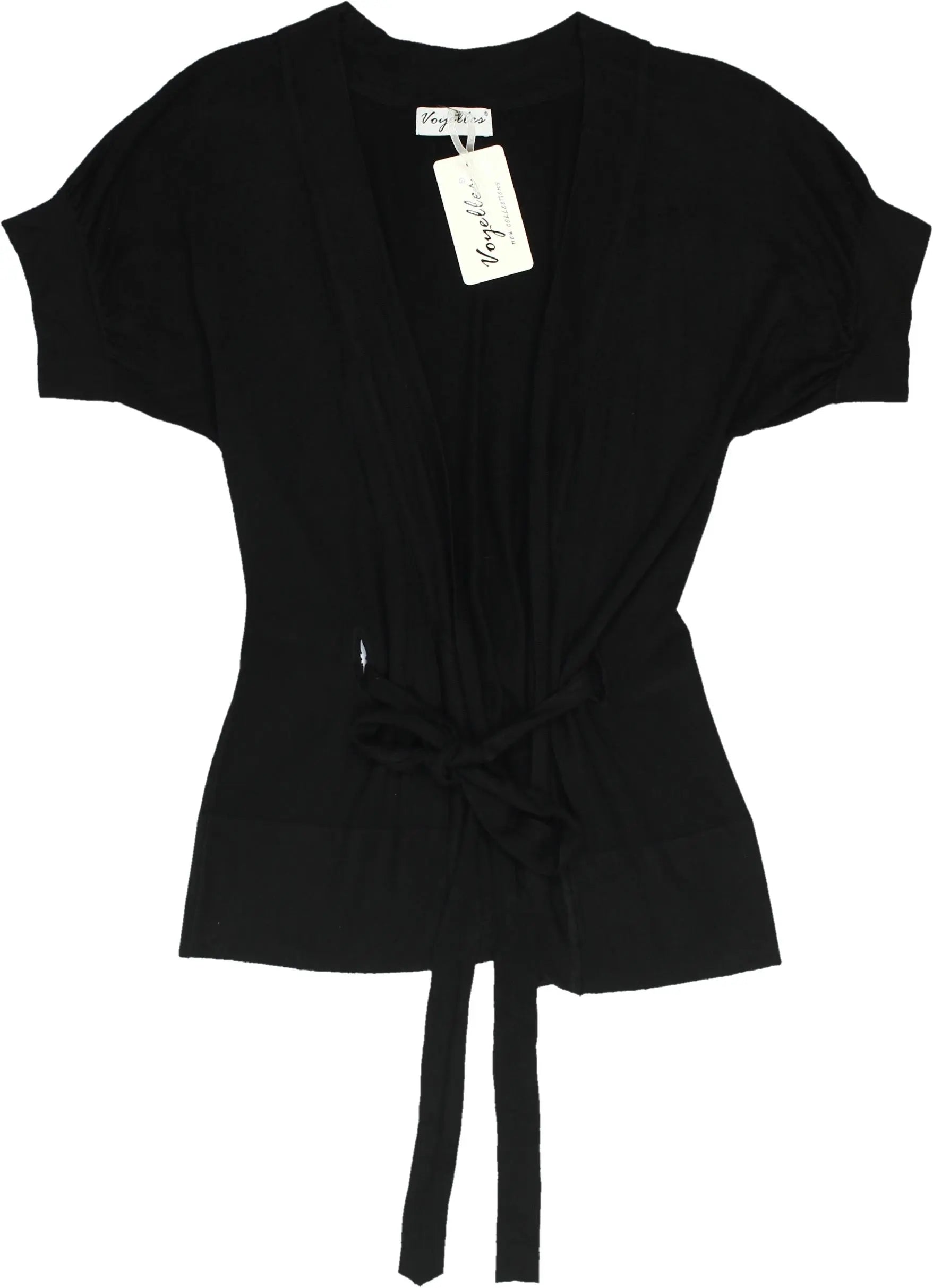 Voyelles - Black Belted Short Sleeve Cardigan- ThriftTale.com - Vintage and second handclothing