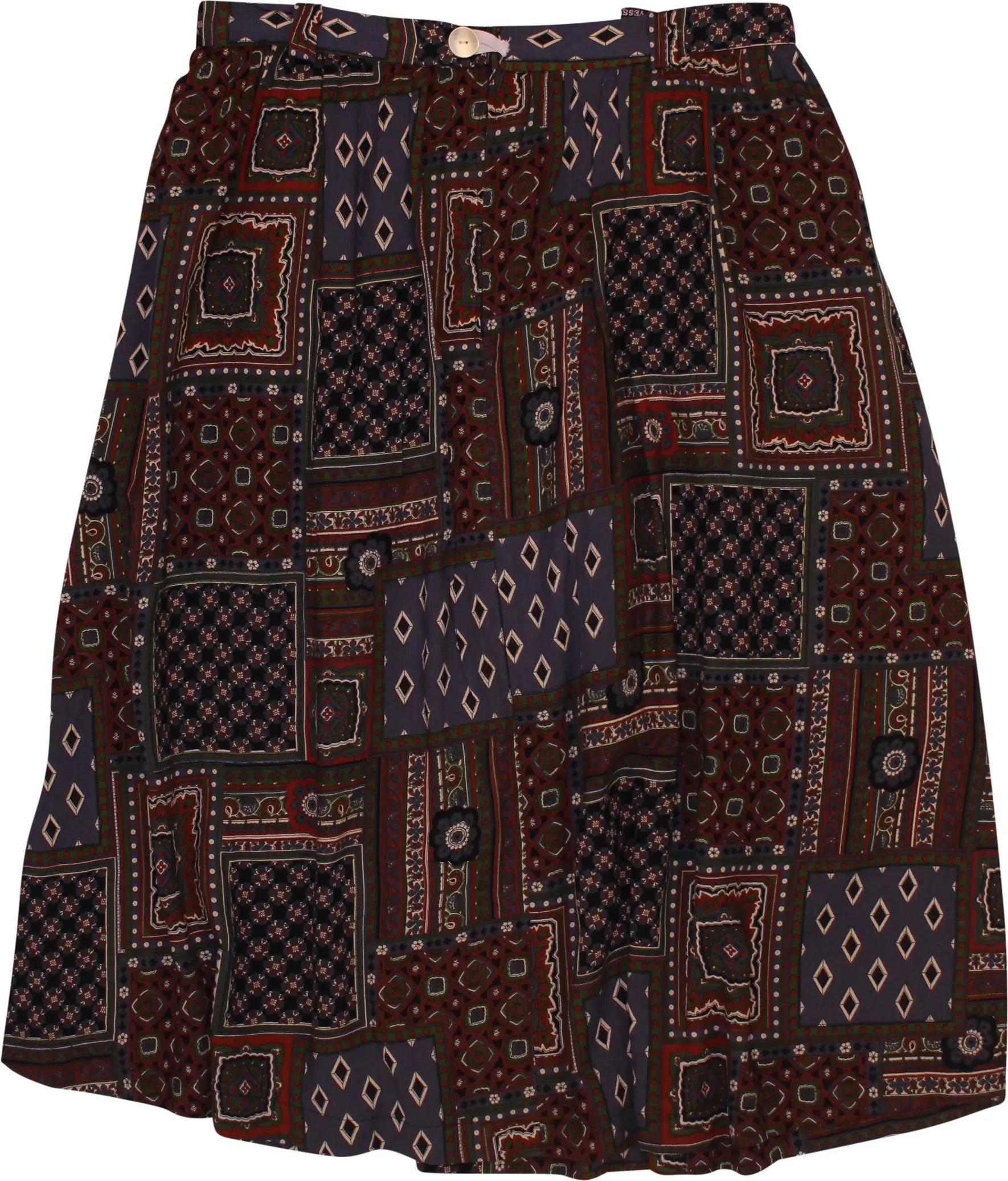 Yessica - 90s Patchwork Pleated Skirt- ThriftTale.com - Vintage and second handclothing