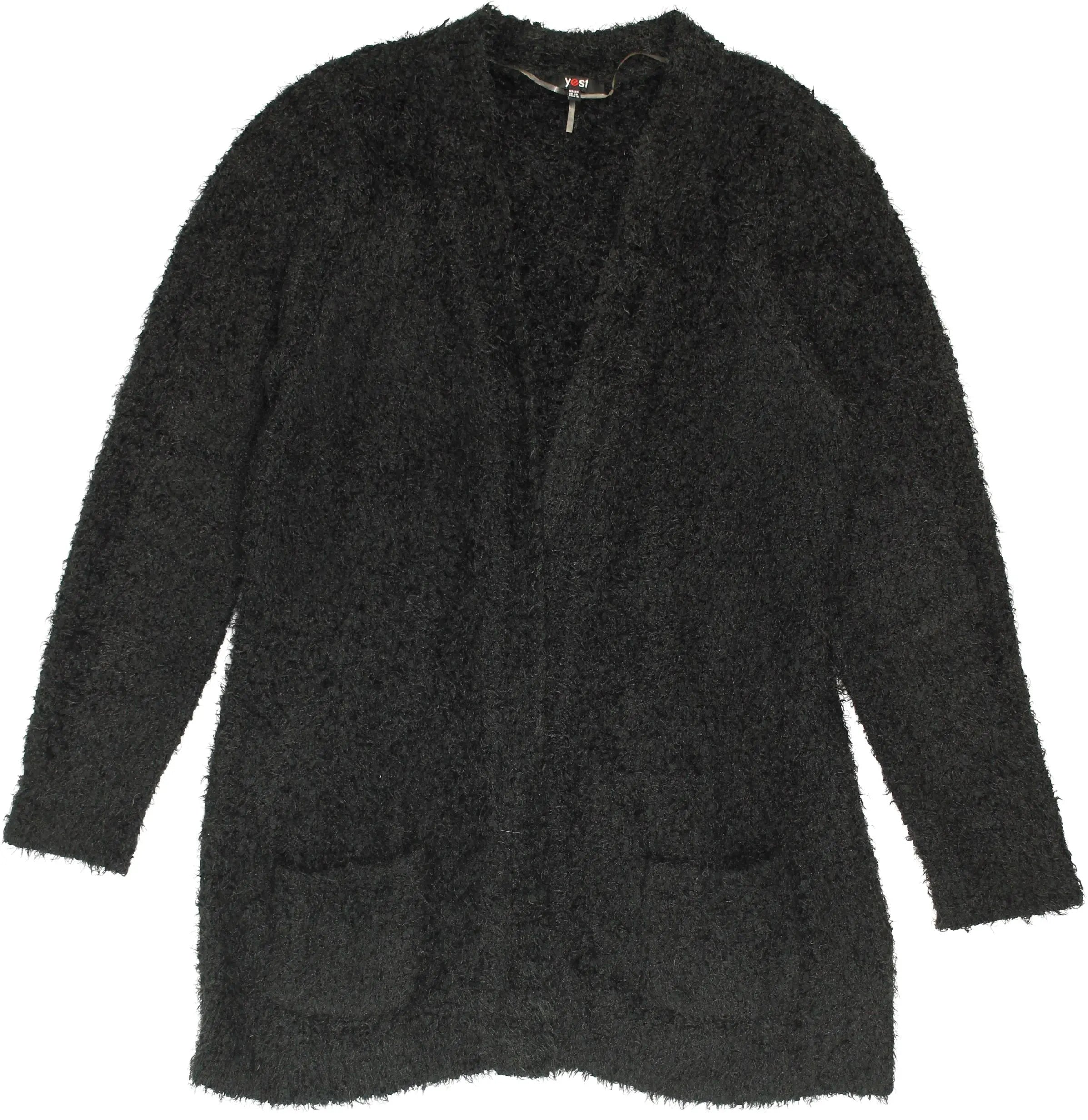 Yest - Fuzzy Black Cardigan- ThriftTale.com - Vintage and second handclothing