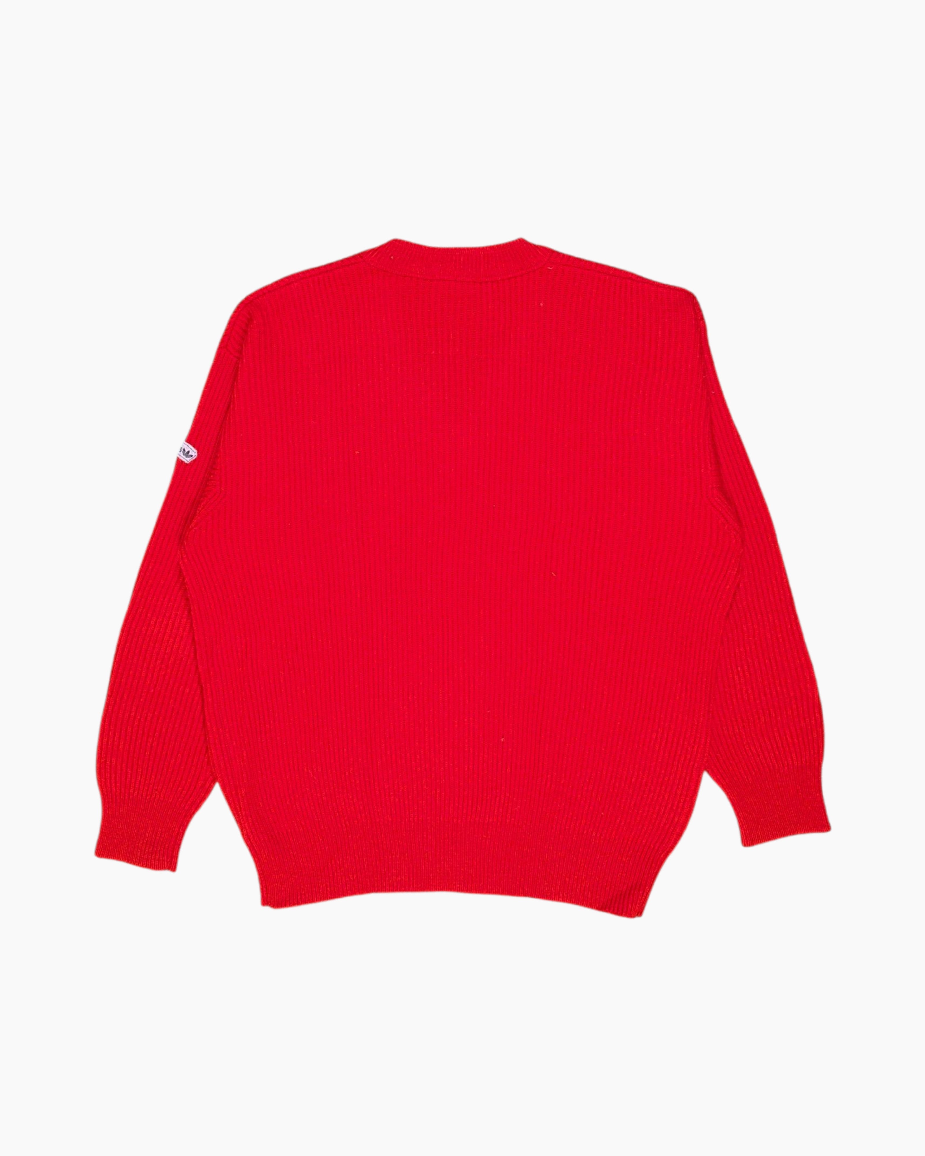 Back Vintage 80s/90s adidas Pullover Sweater – Red V‑Neck Rib Knit