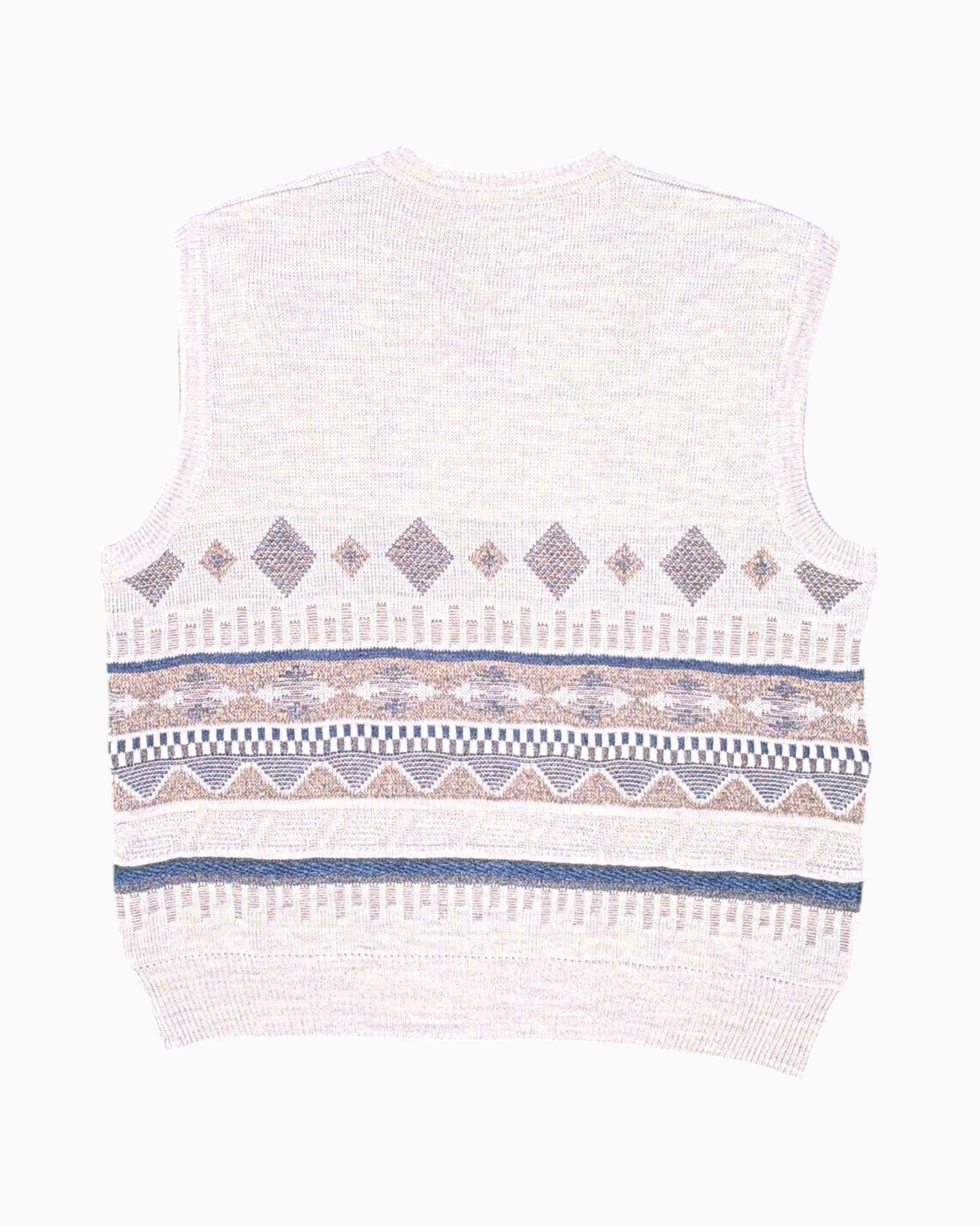 Back Vintage 80s/90s canda Sweater Vest – Beige Jacquard Geometric
