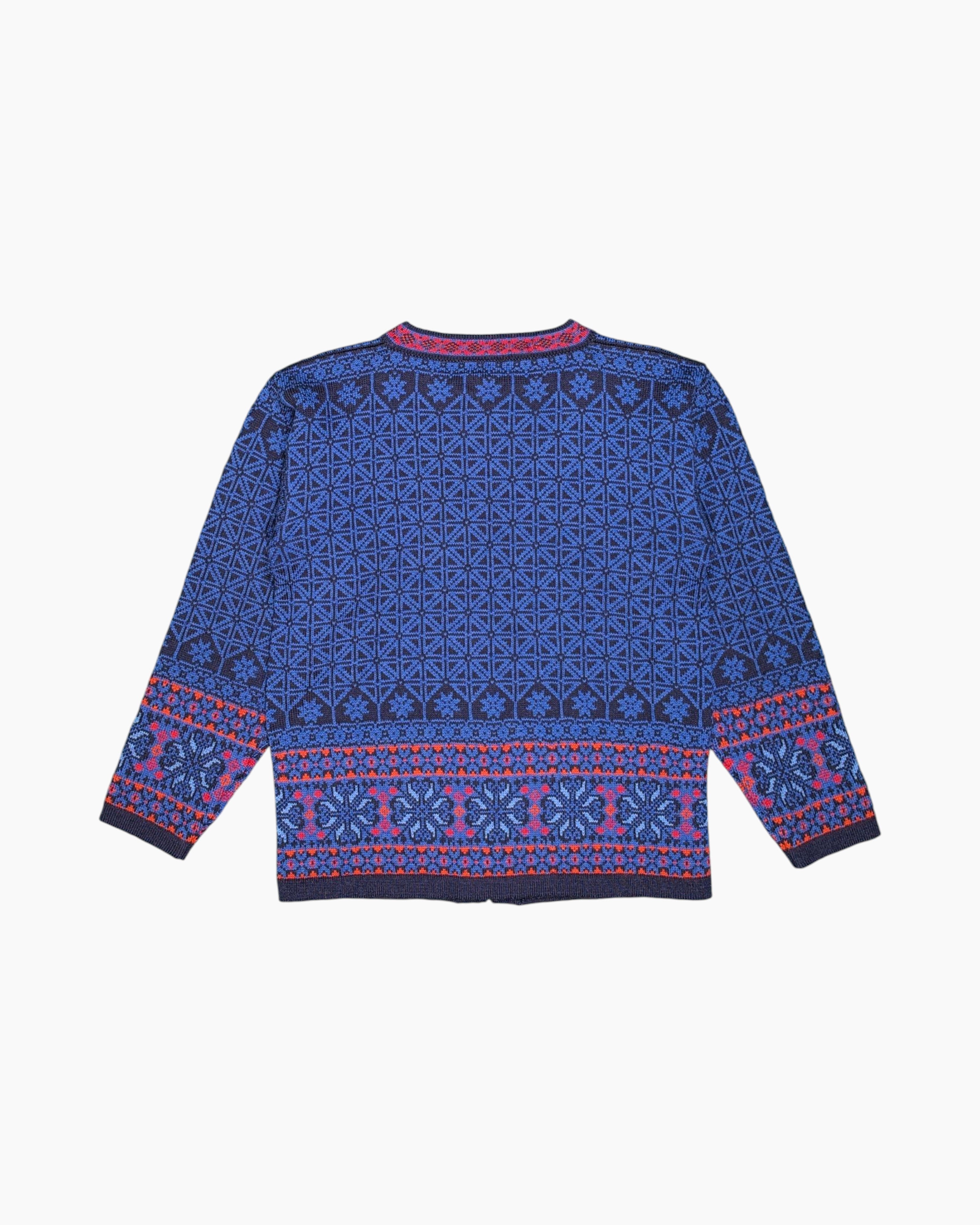 Back Vintage 80s/90s Christiania Sweaters Cardigan – Blue Jacquard (Preloved)