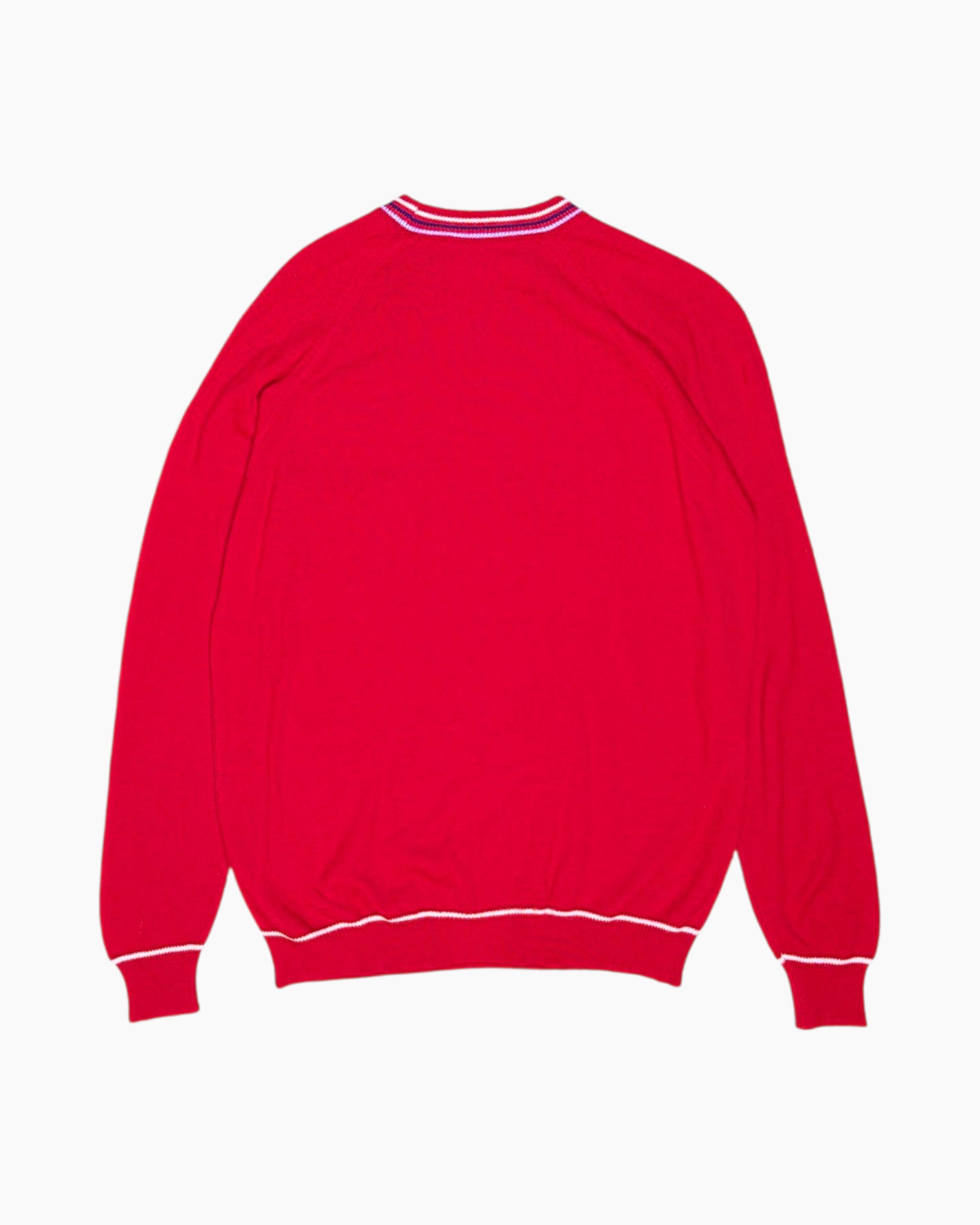Back Vintage 70s/80s Creazioni Quadrifoglio Pullover Sweater – Red Striped Trim