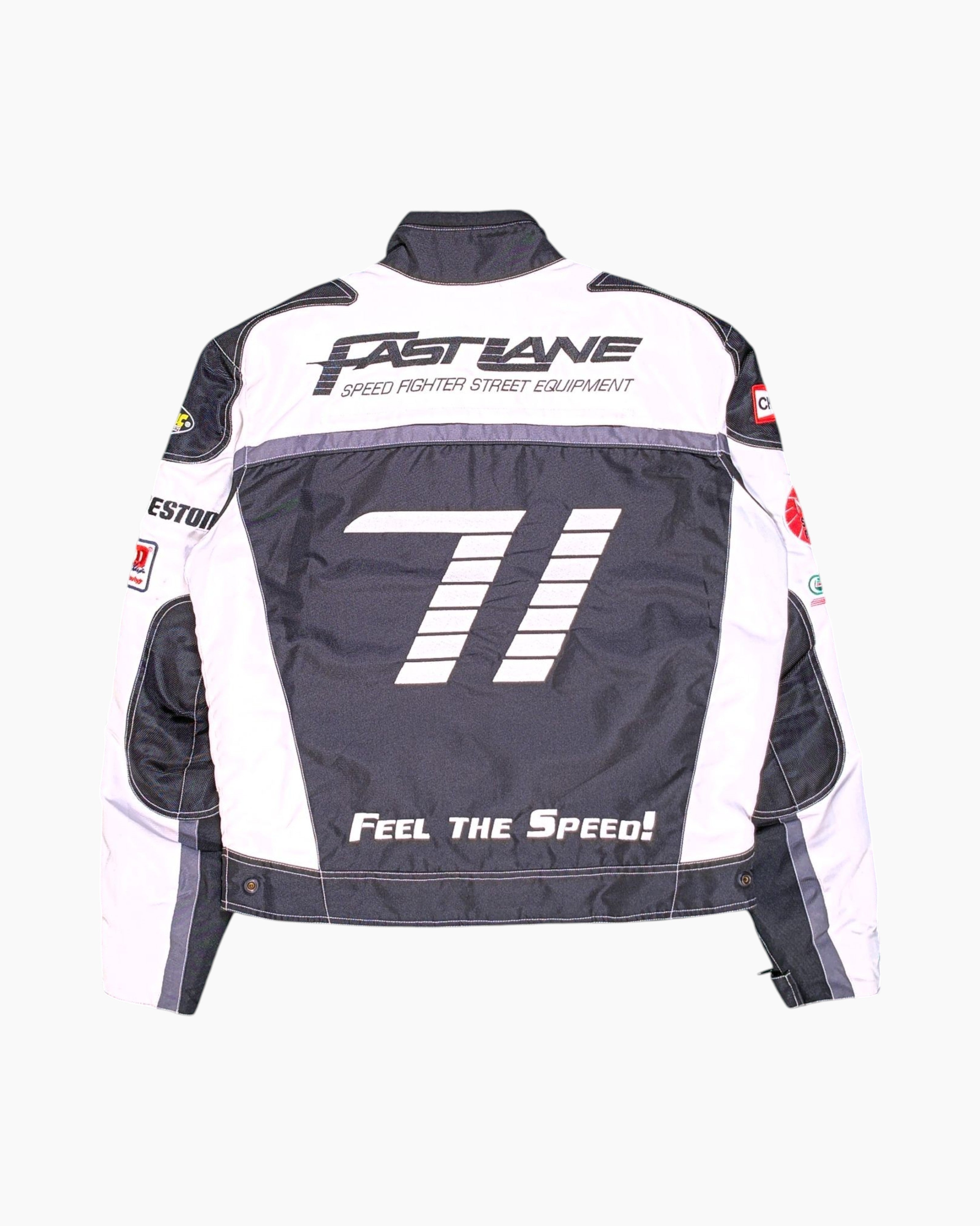 Back Vintage 2000s FAST LANE Motorcycle Jacket – Black Race Graphics