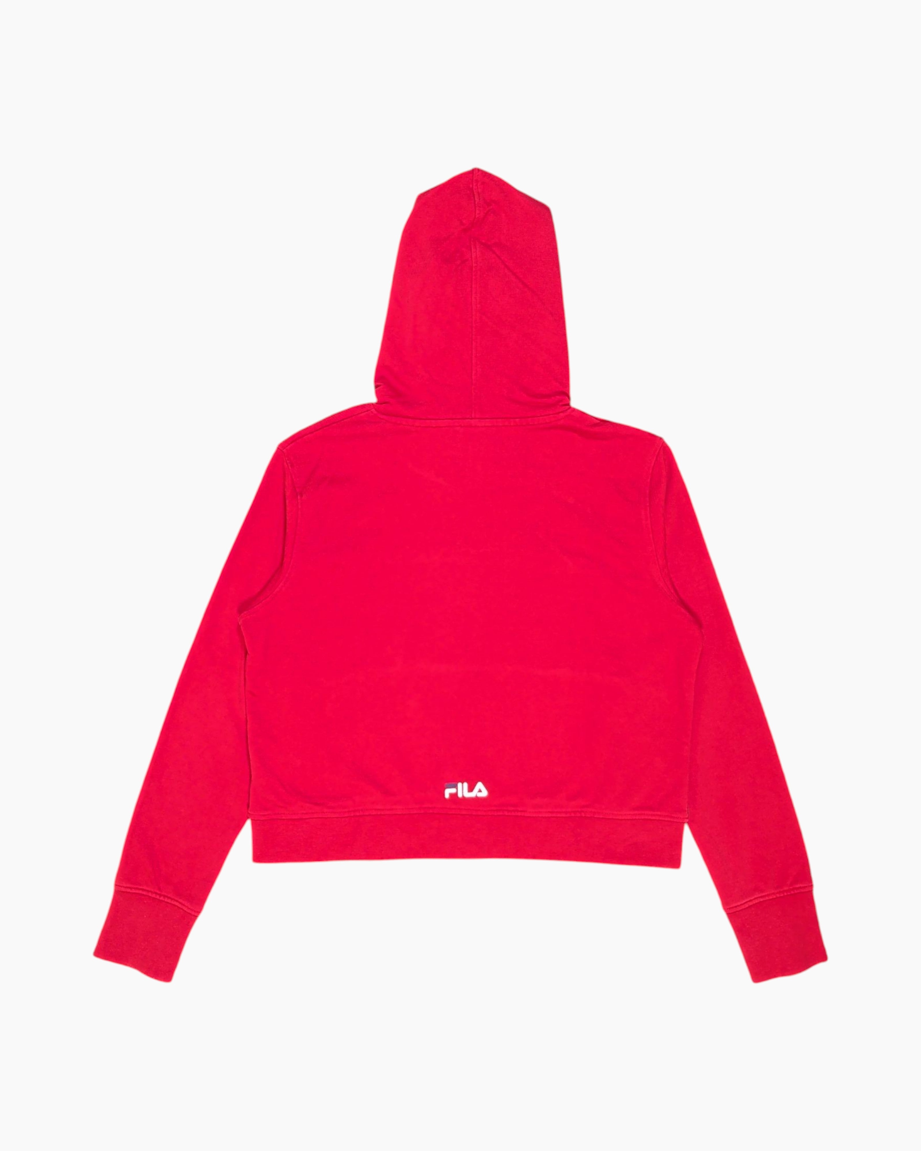 Back Pre-owned FILA Pullover Hoodie – Red with Front Logo Print