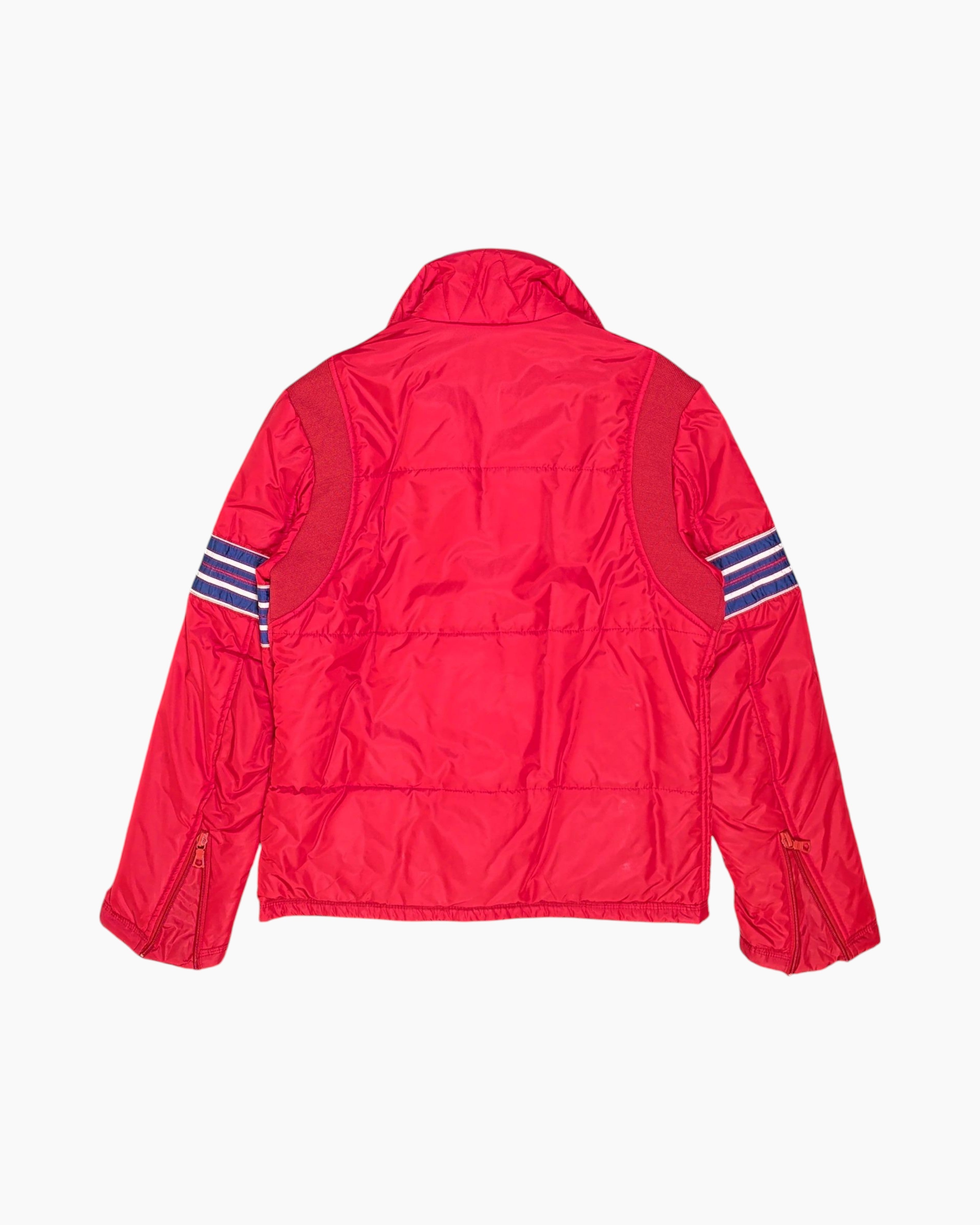 Back Vintage 90s/2000s GAS Puffer Jacket – Red with Striped Sleeve Detail