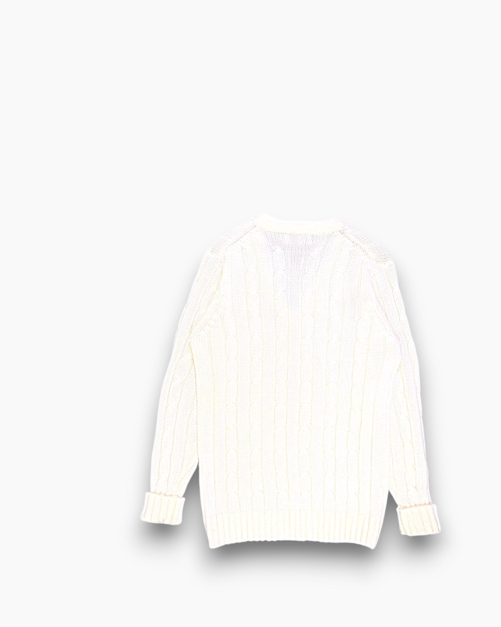 Back Vintage 80s/90s Gunn & Moore Cable Knit Sweater – Cream Cricket V-neck
