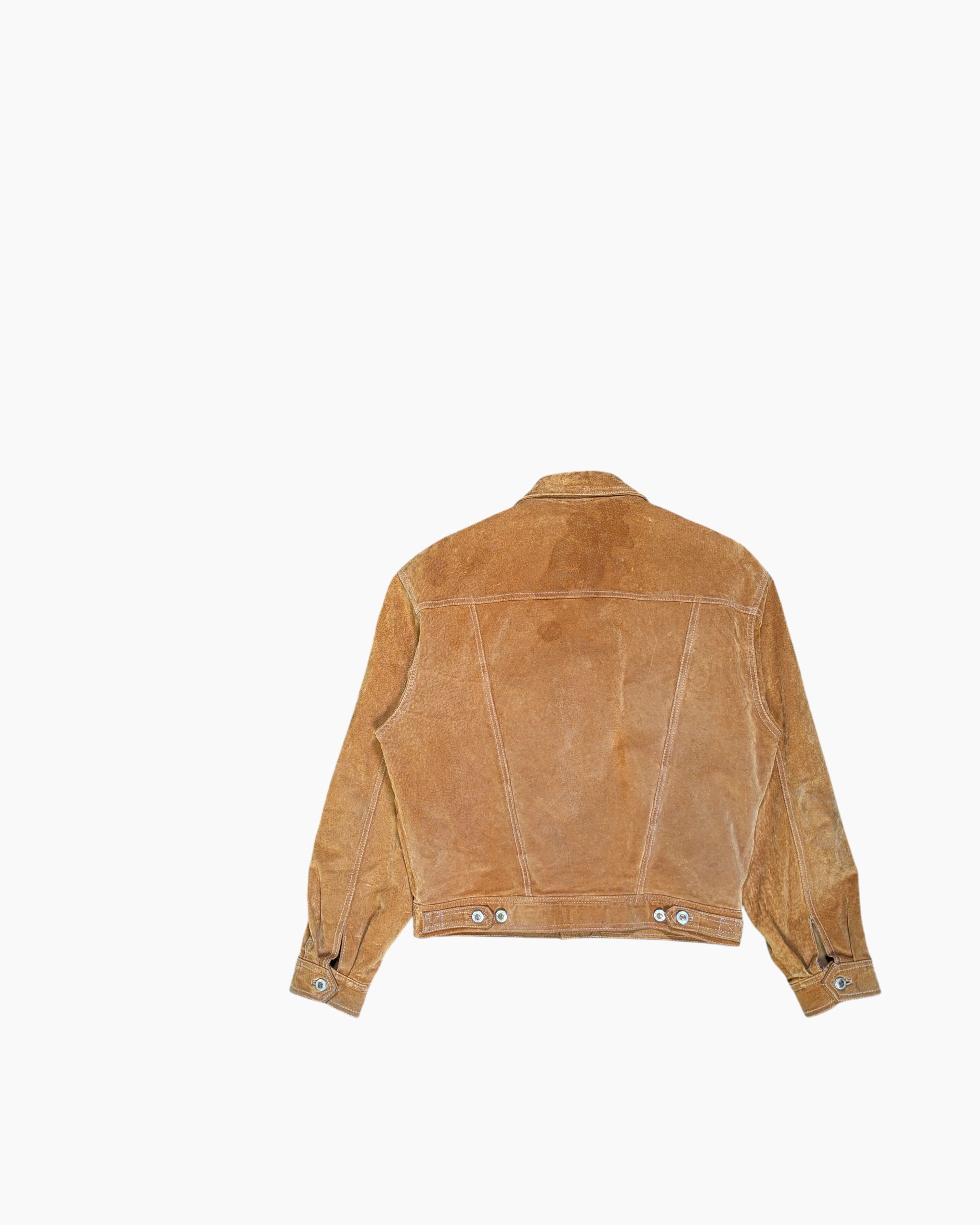 Back Vintage 90s John Baner Suede Trucker Jacket – Brown Boxy Cropped Fit