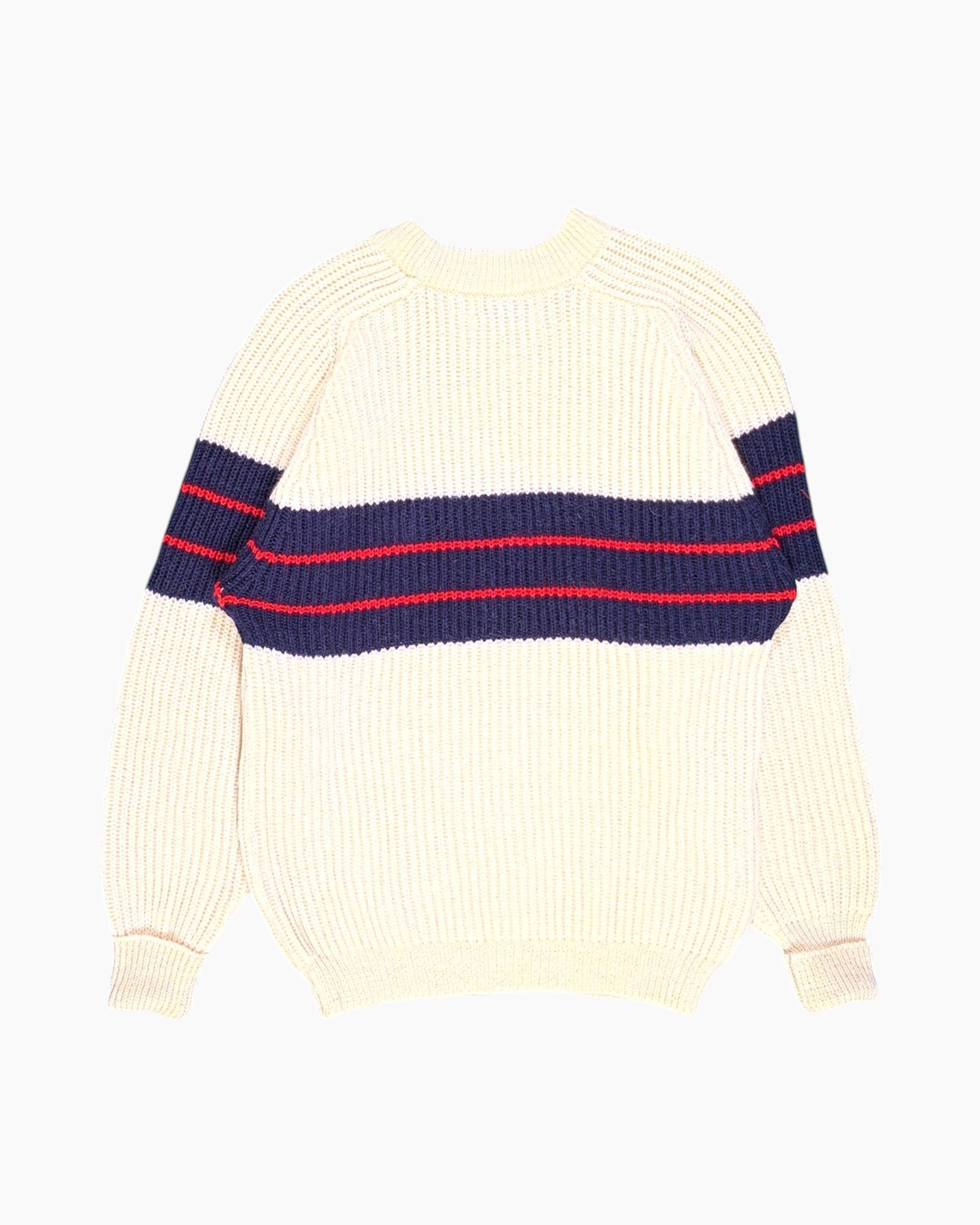 Back Vintage 80s/90s Kappa Sport Pullover Sweater – Cream with Navy/Red Stripes