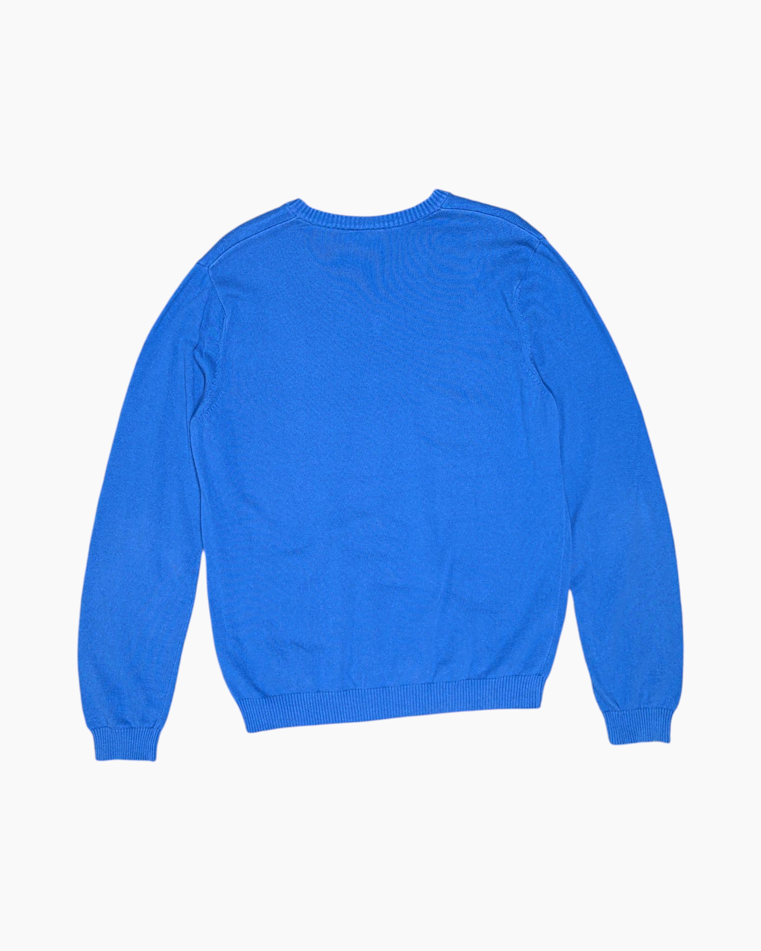 Back Vintage 90s/2000s LACOSTE Pullover Sweater – Blue V‑neck with Crocodile
