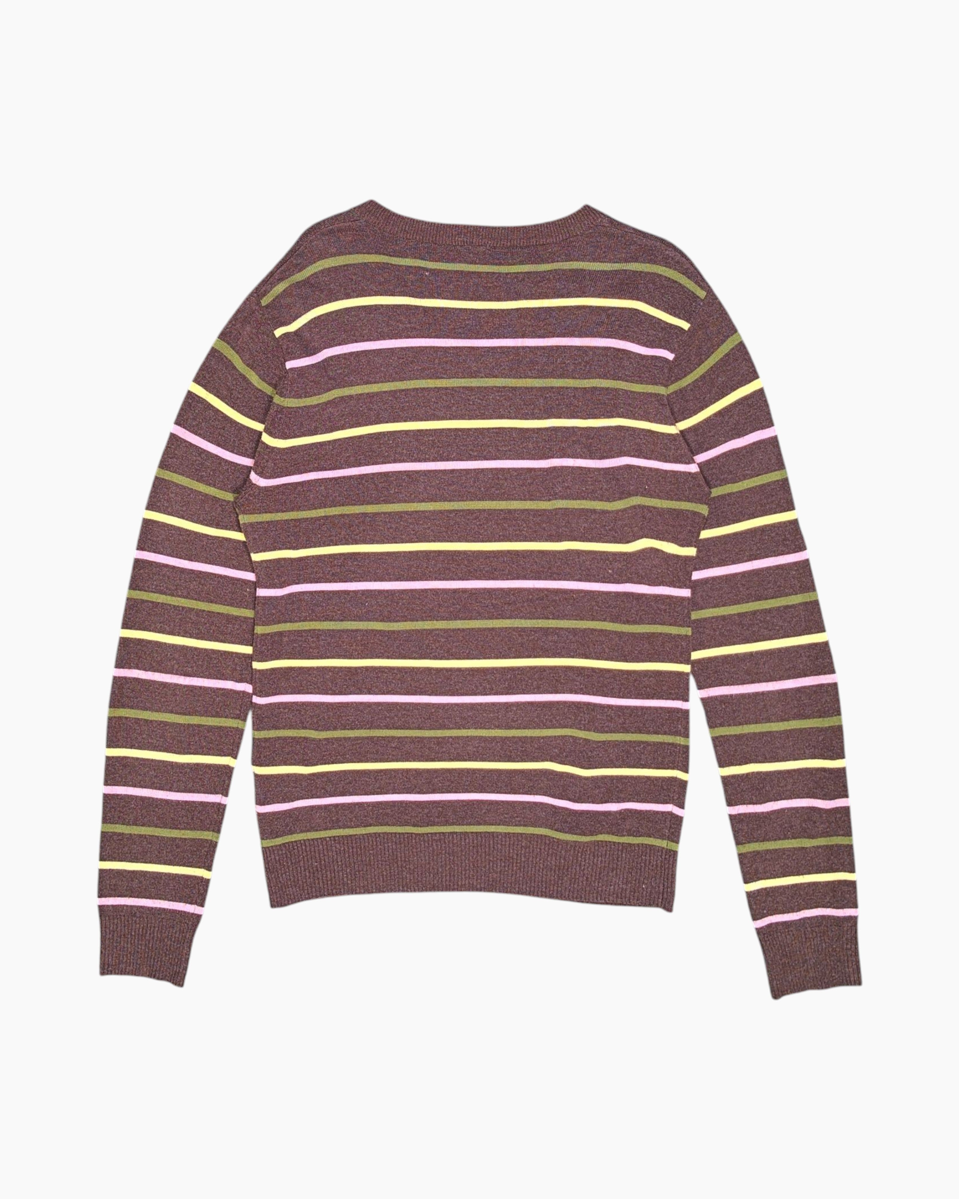 Back Vintage Y2K LACOSTE Pullover Sweater – Brown Striped V-neck
