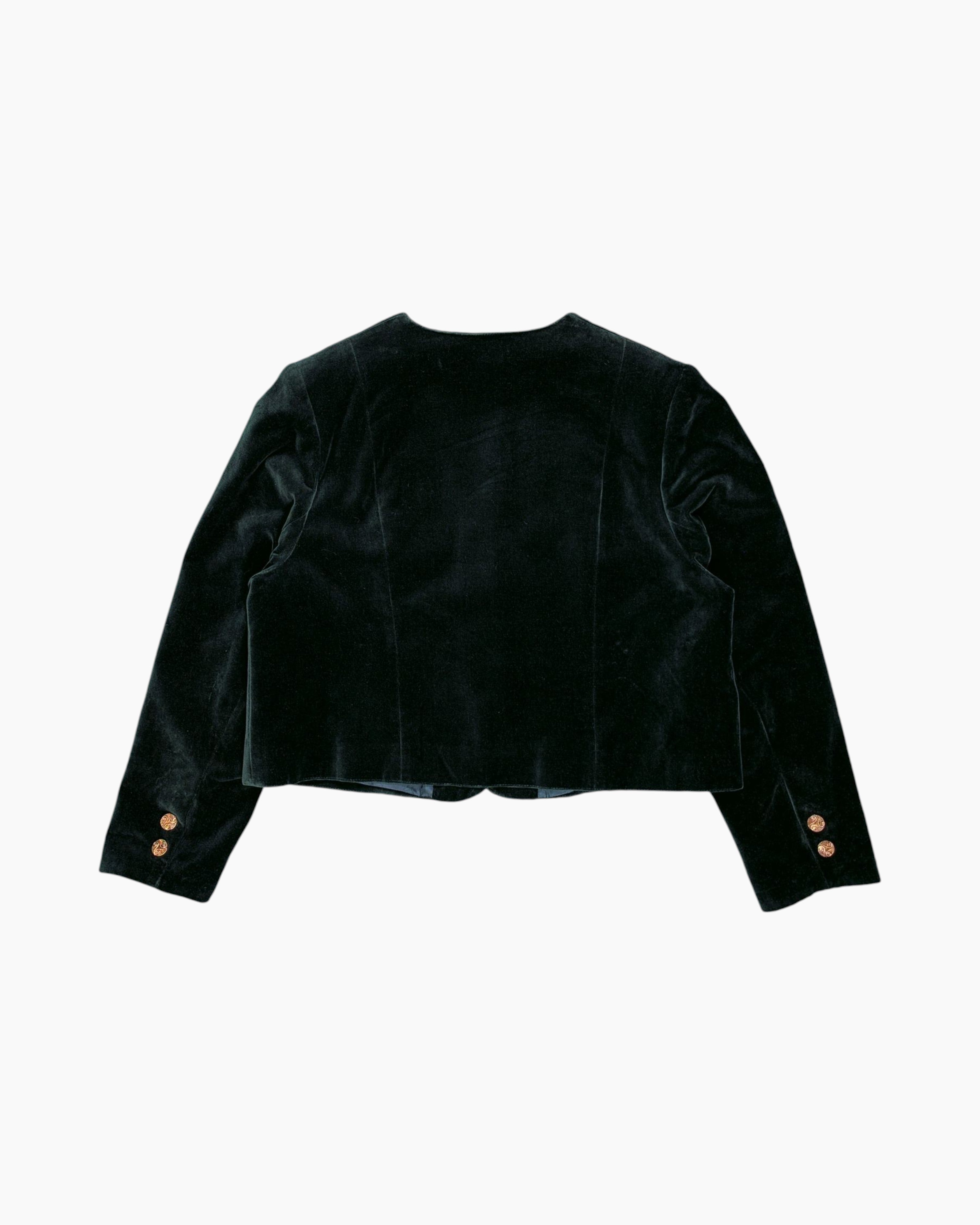 Back Vintage 80s/90s LADY H. Velvet Blazer – Green with Gold Buttons