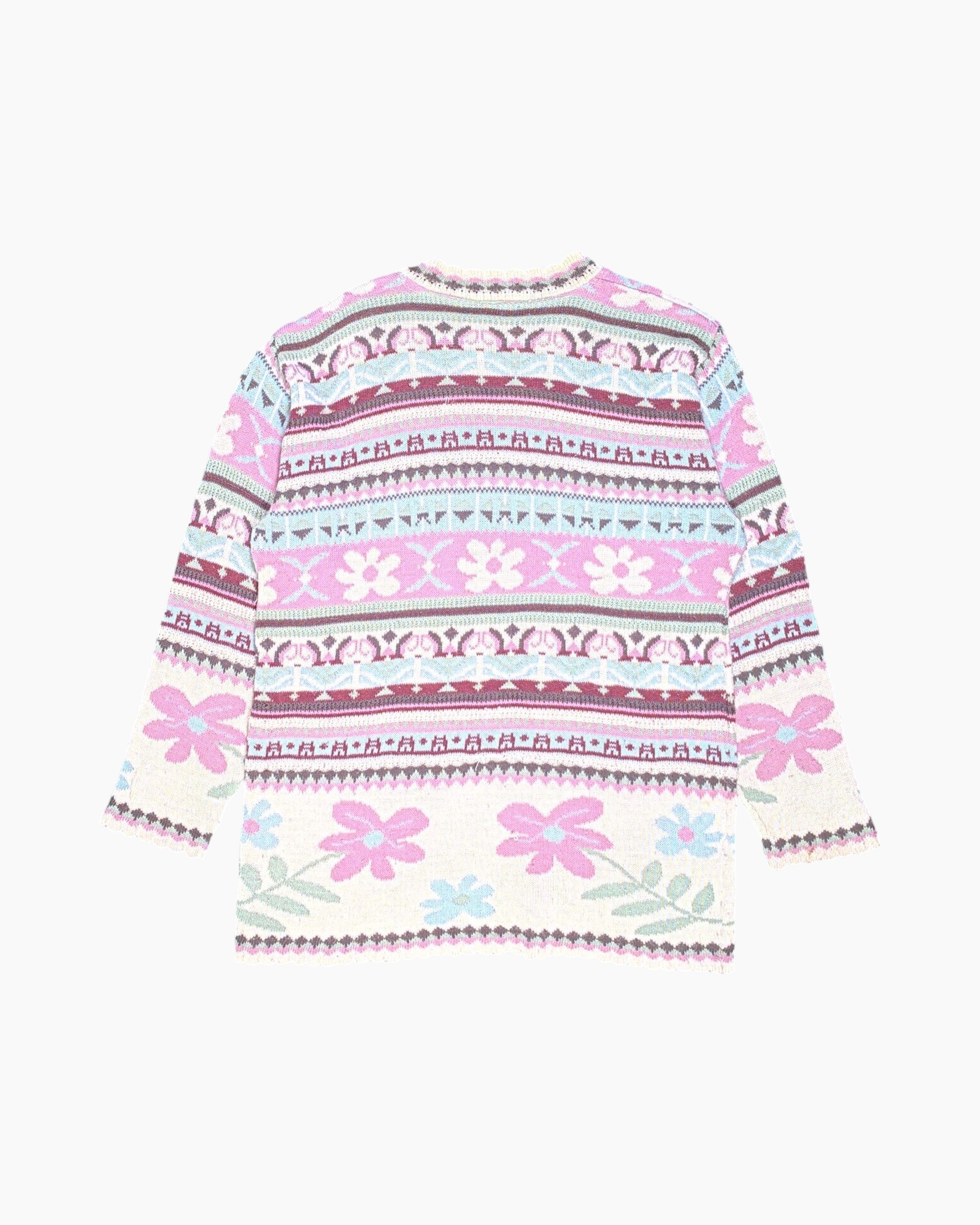 Back Vintage 80s/90s PHILDAR Pullover Sweater – Floral Intarsia (Preloved)