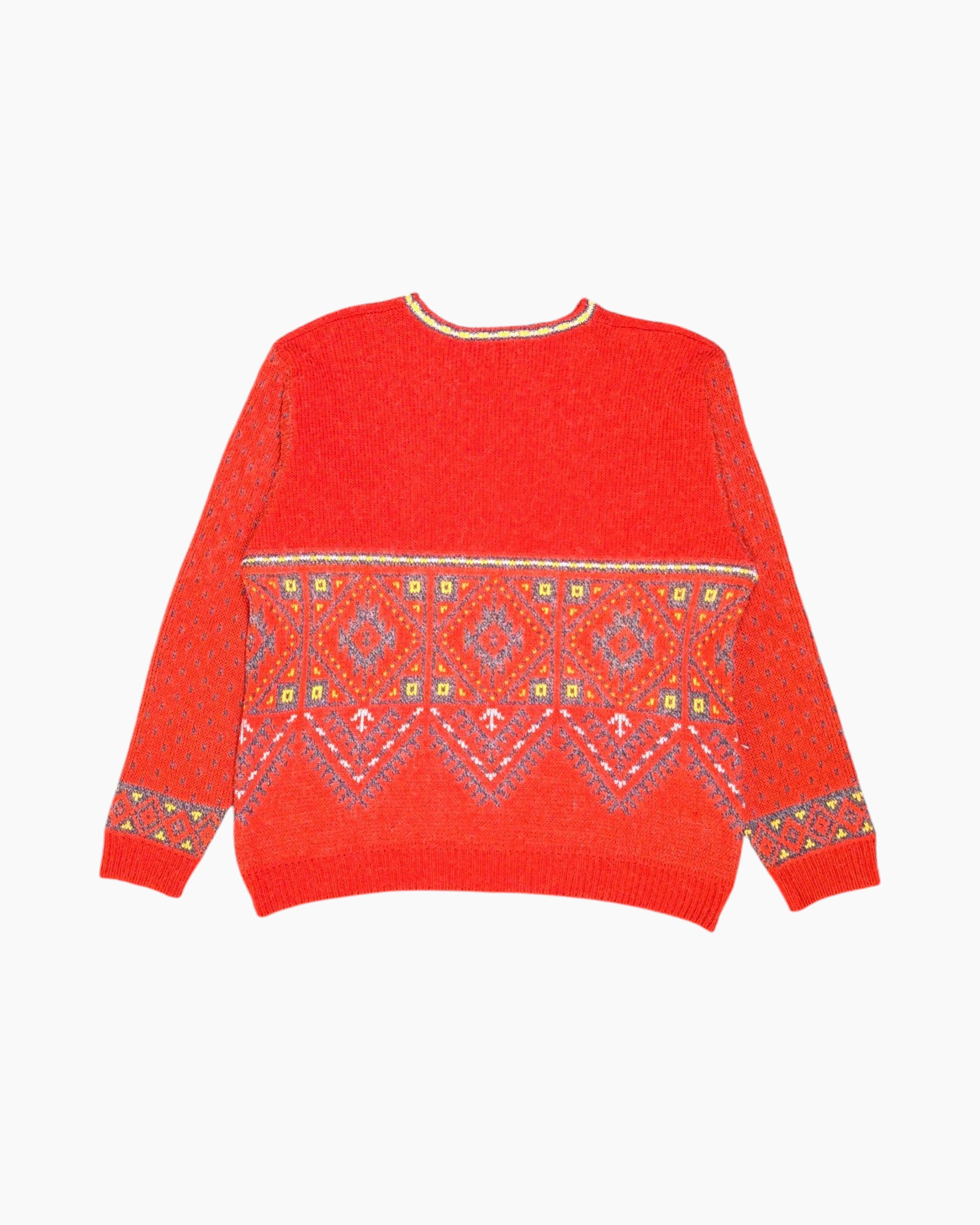 Back Vintage 80s/90s PURITORELLO'S Pullover Sweater – Red Intarsia Geometric