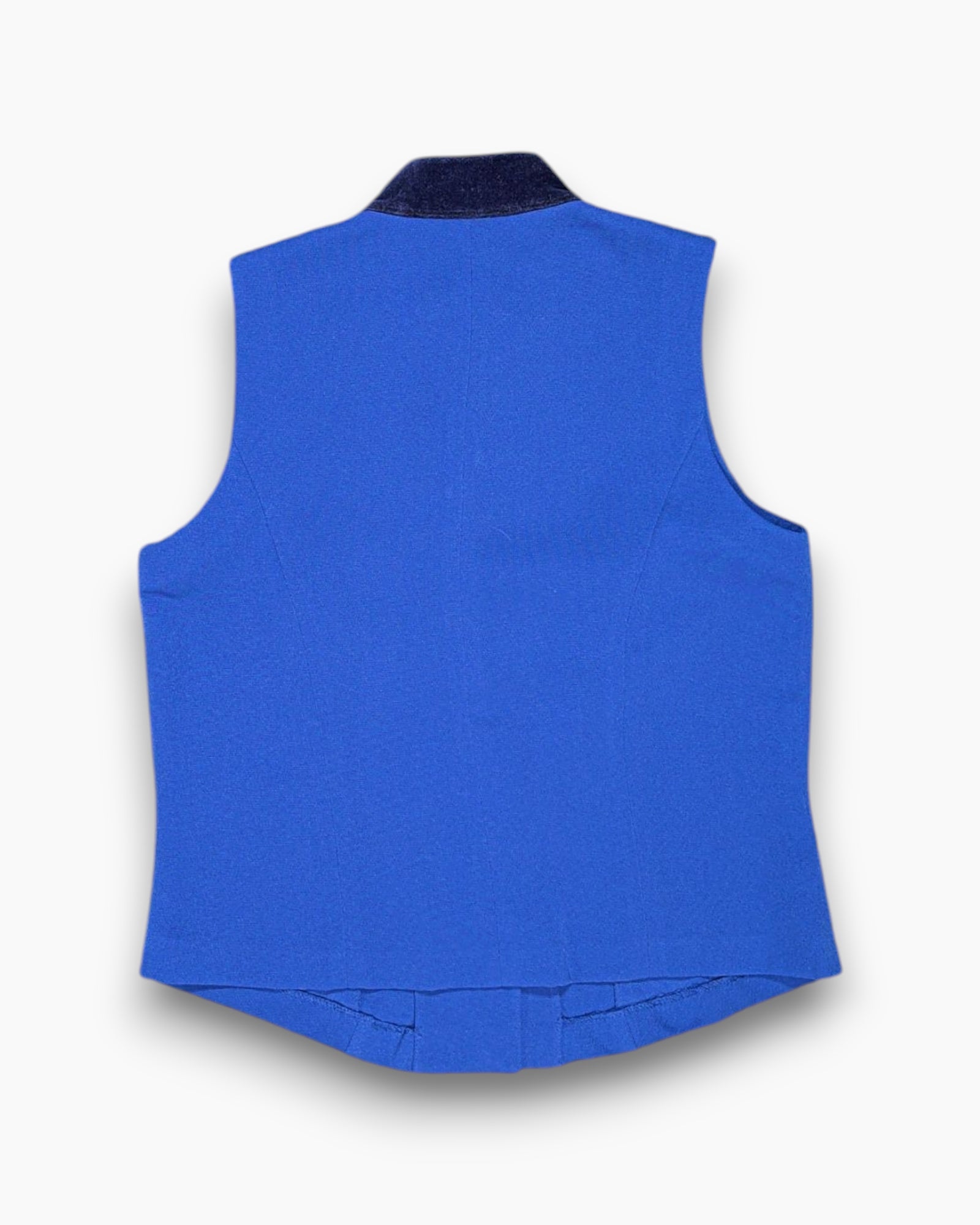 Back Vintage 90s TOGETHER! Sleeveless Blouse – Blue Floral Flocked Velvet Collar