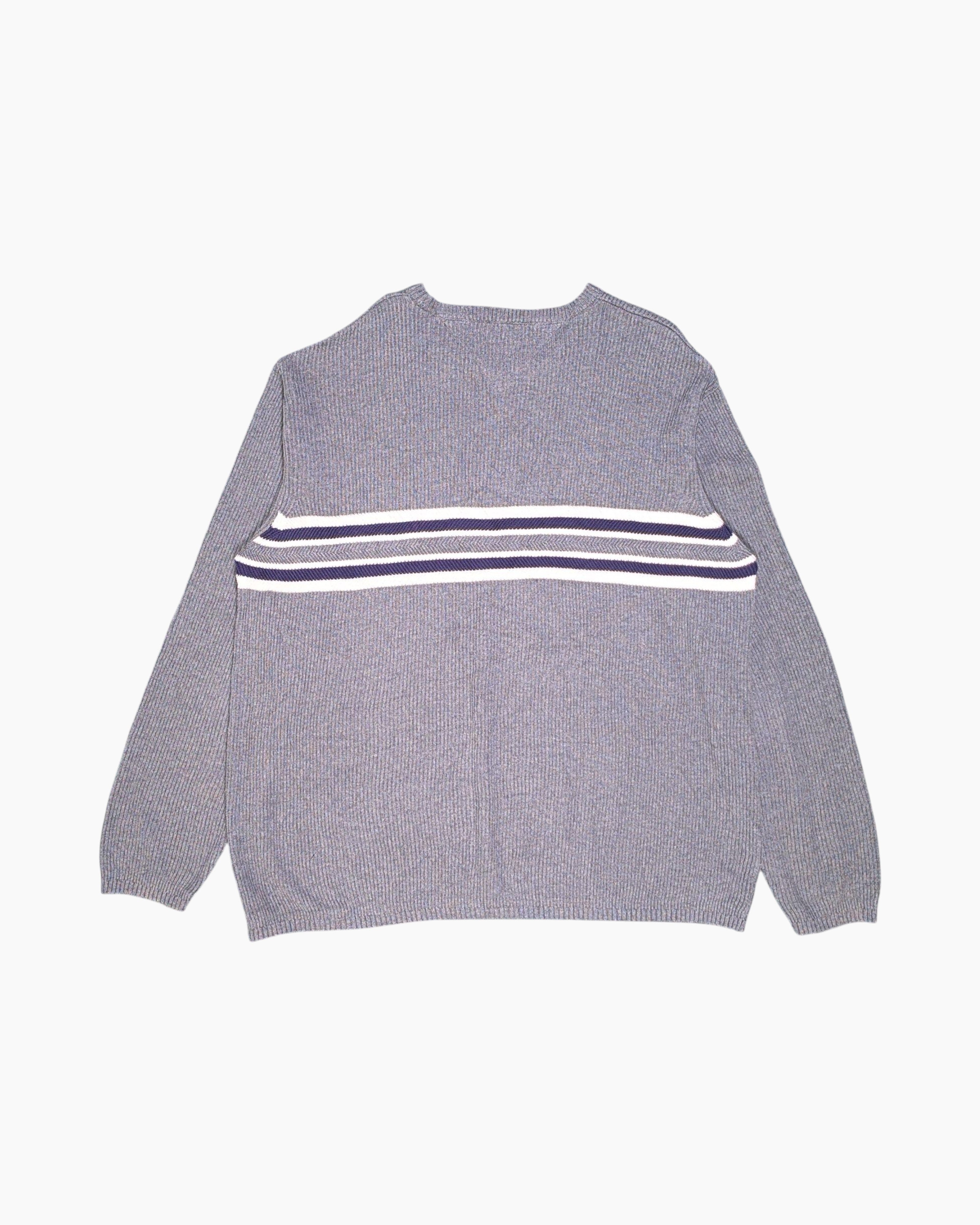 Back Pre-owned Tommy Hilfiger Pullover Sweater – Gray Chest Stripe (Men XXL)