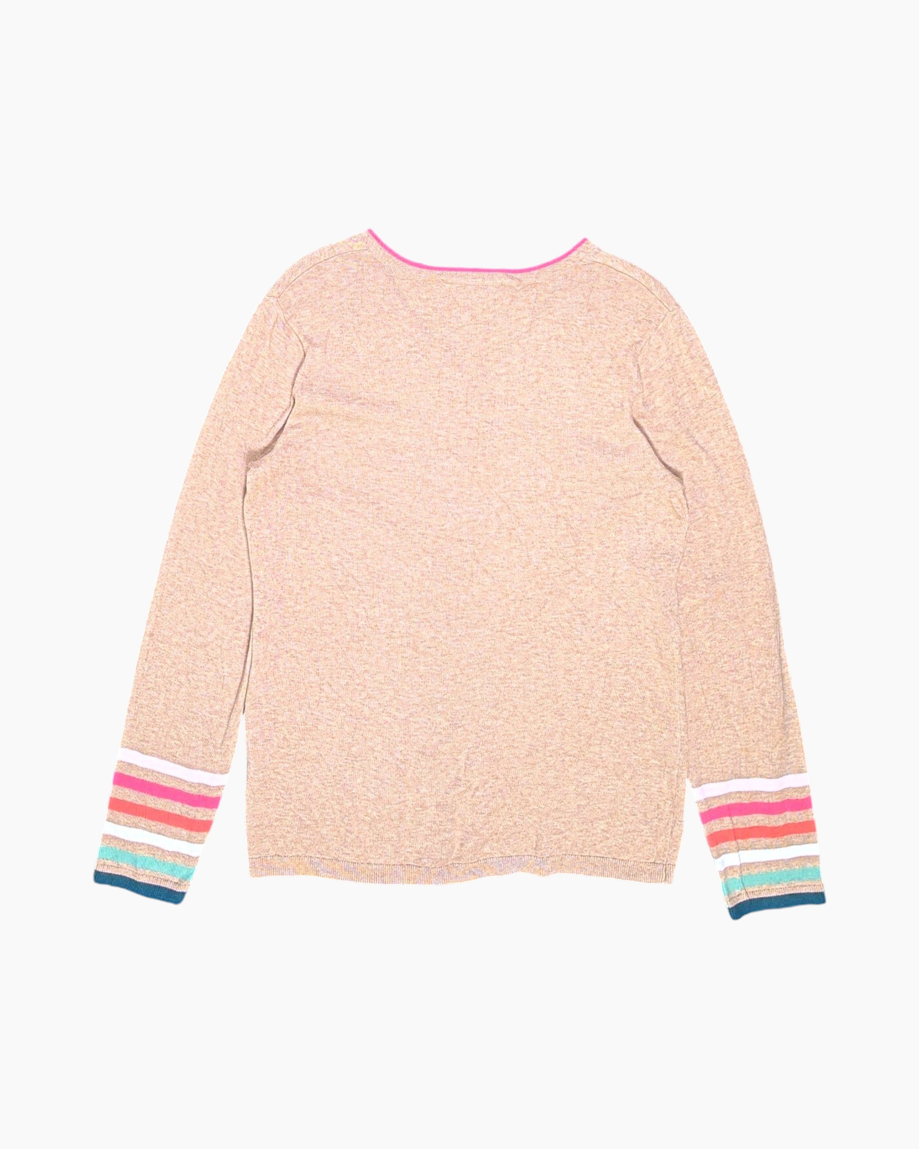 Back Pre-owned TOMMY HILFIGER Pullover Sweater – Beige V-neck with Contrast Trim