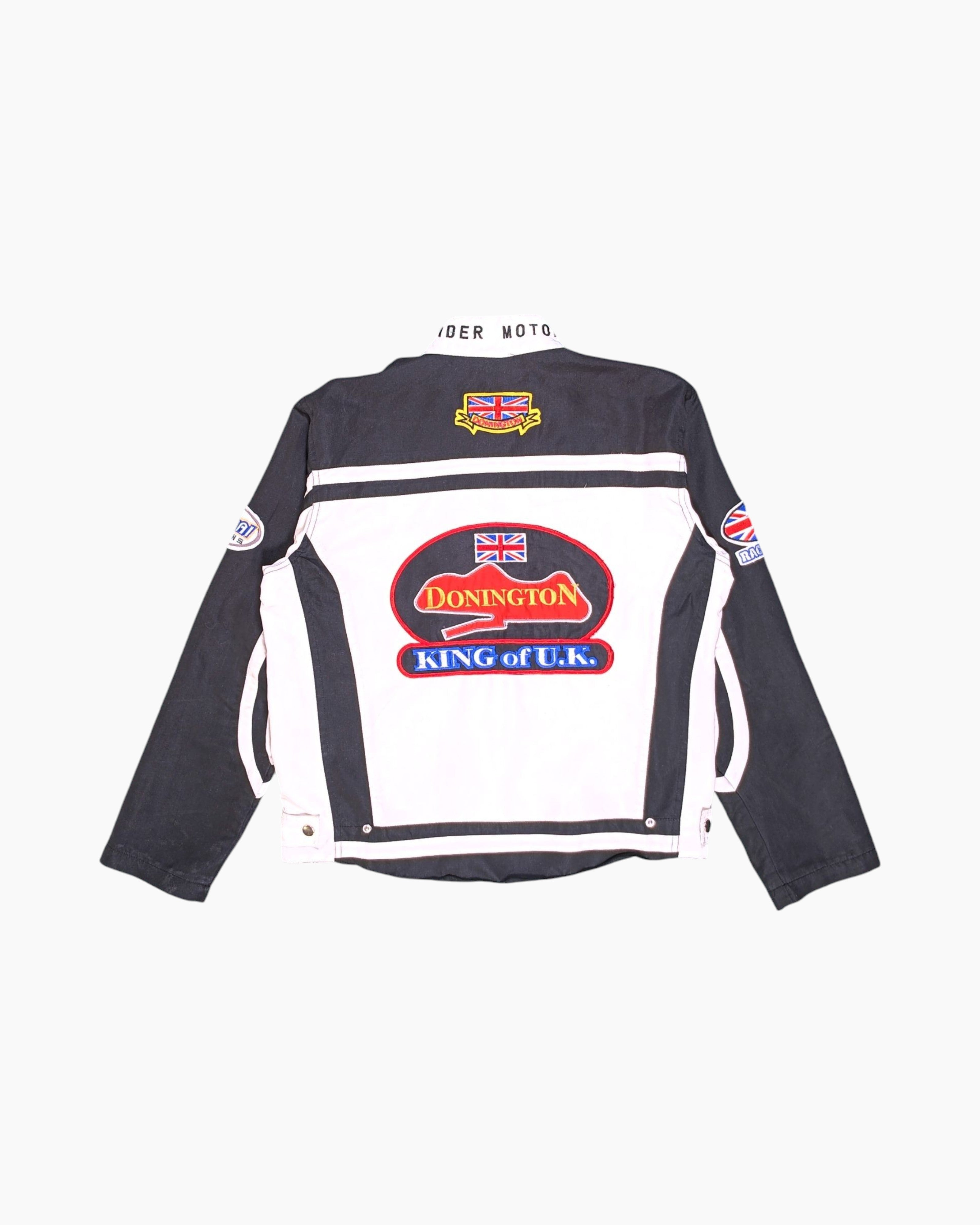 Back Vintage Y2K TONINGTON Motorcycle Jacket – Multicolor Racing Patches