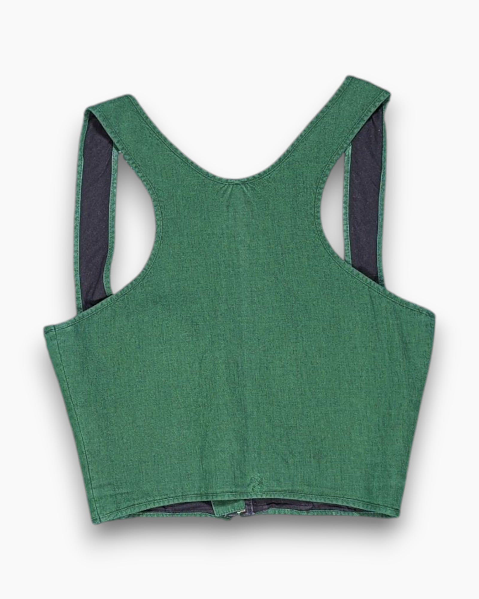 Back Vintage 70s/80s trachten-madl Crop Top – Green Zip-Front Bodice