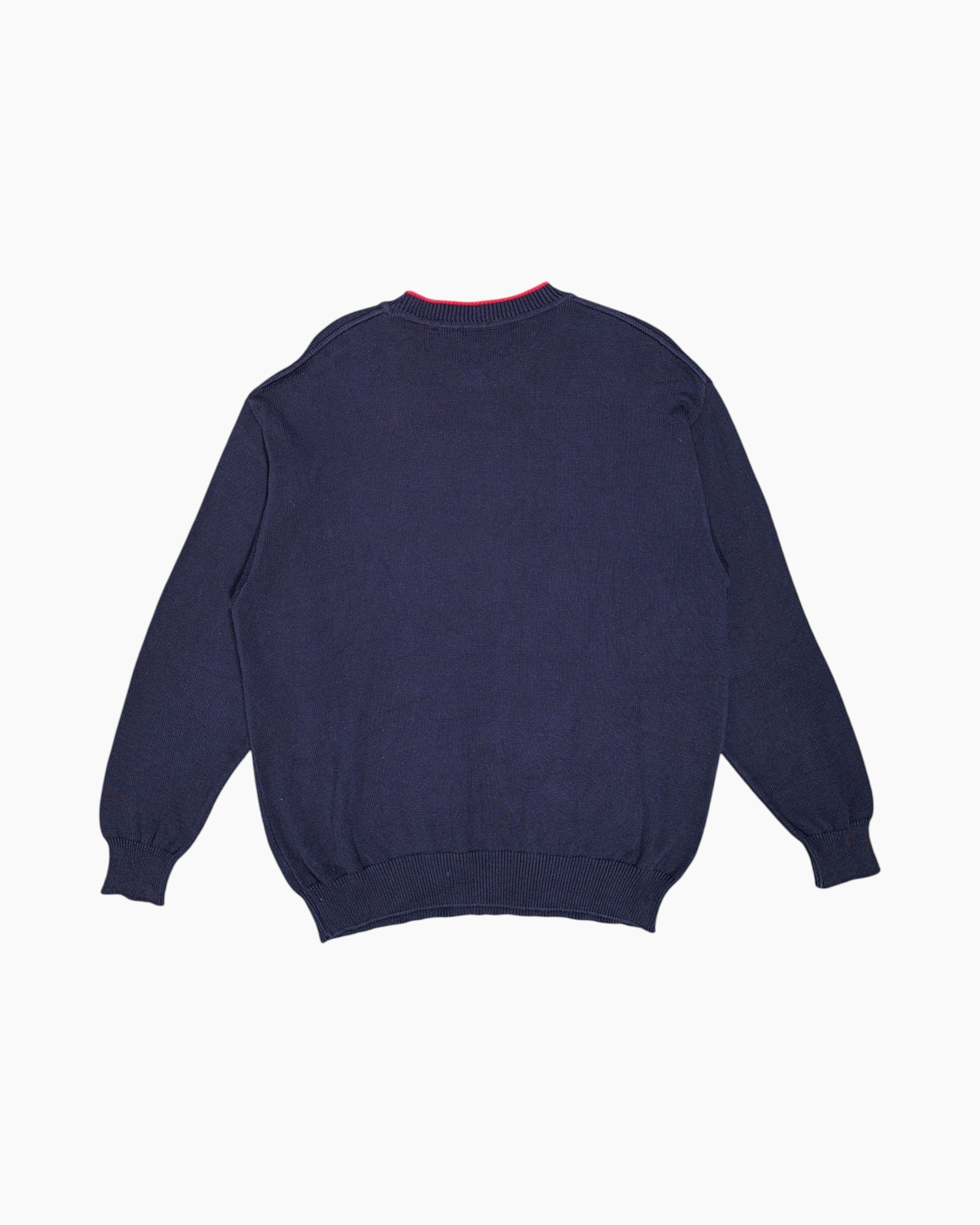 Back Vintage 90s Trussardi Pullover Sweater – Navy with Nautical Embroidery