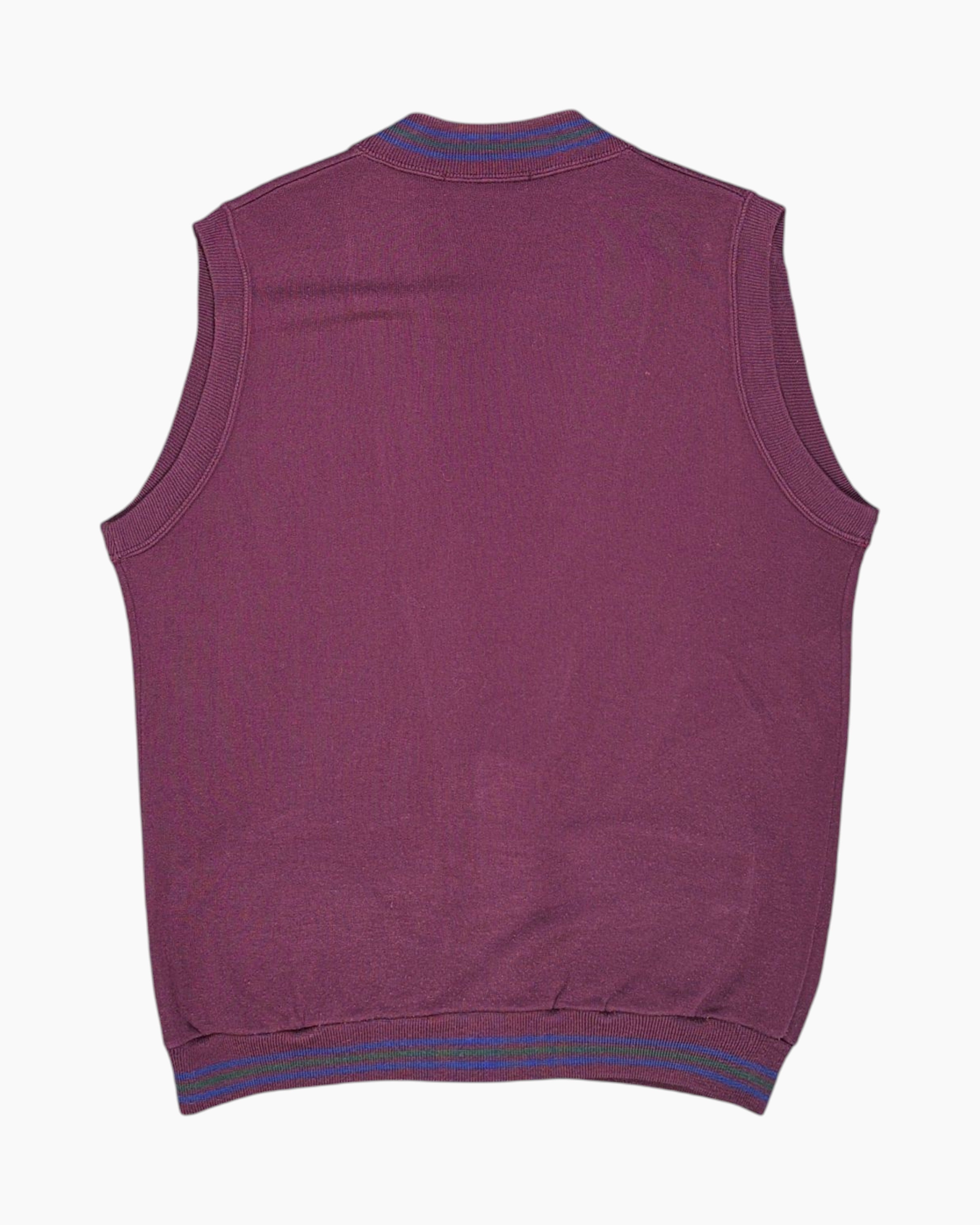 Back Vintage 80s/90s UNITED COTTON Button-front Vest – Purple Contrast Stripe