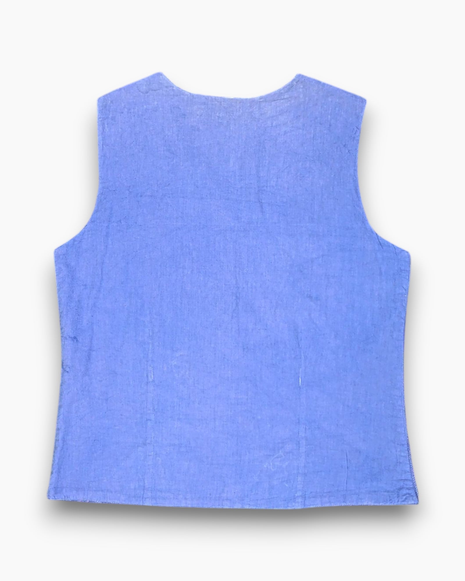 Back Vintage 90s/2000s Unknown Button-Down Sleeveless Top – Blue Floral Embroidery