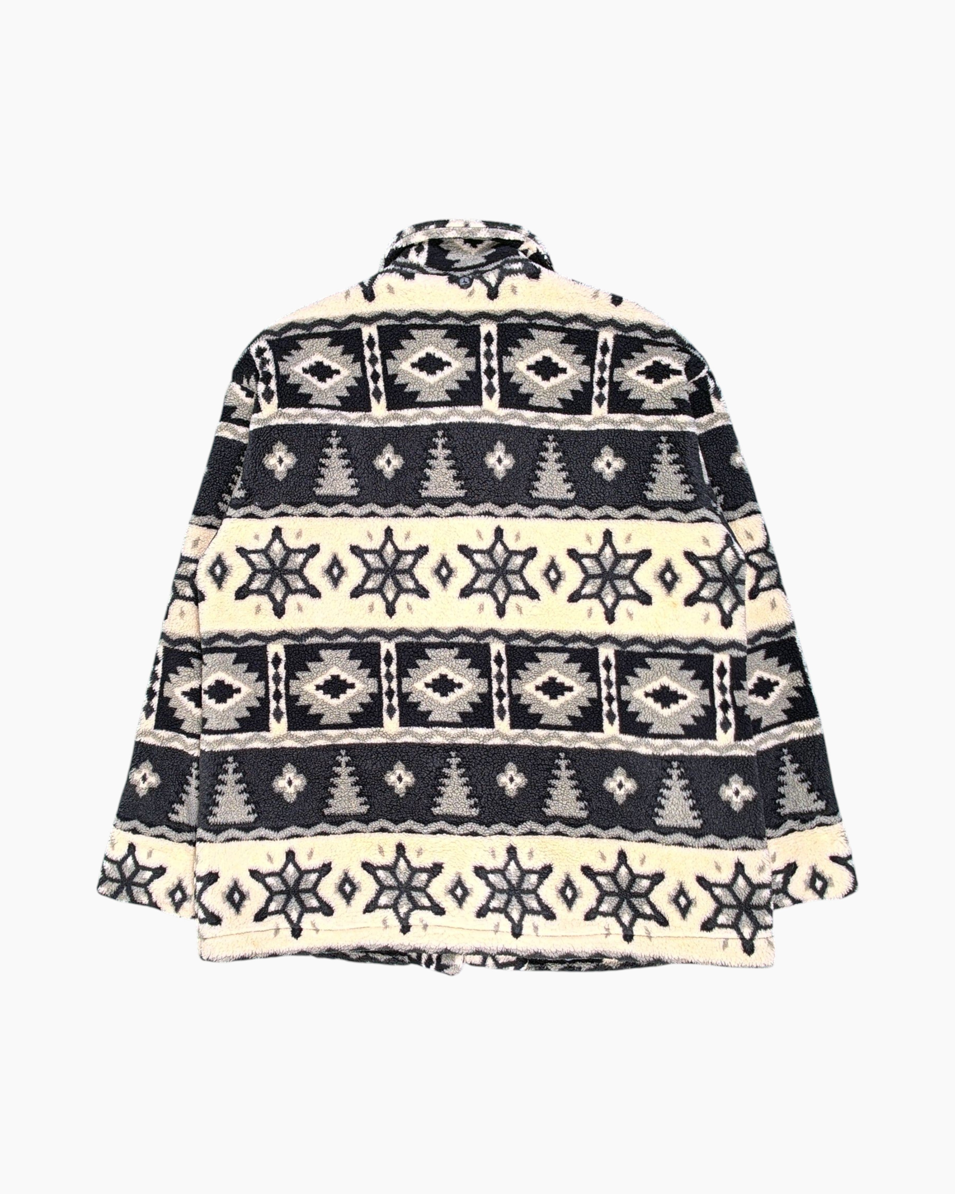 Back Vintage 80s/90s Unknown Hooded Jacket – Cream Nordic Geometric (Preloved)