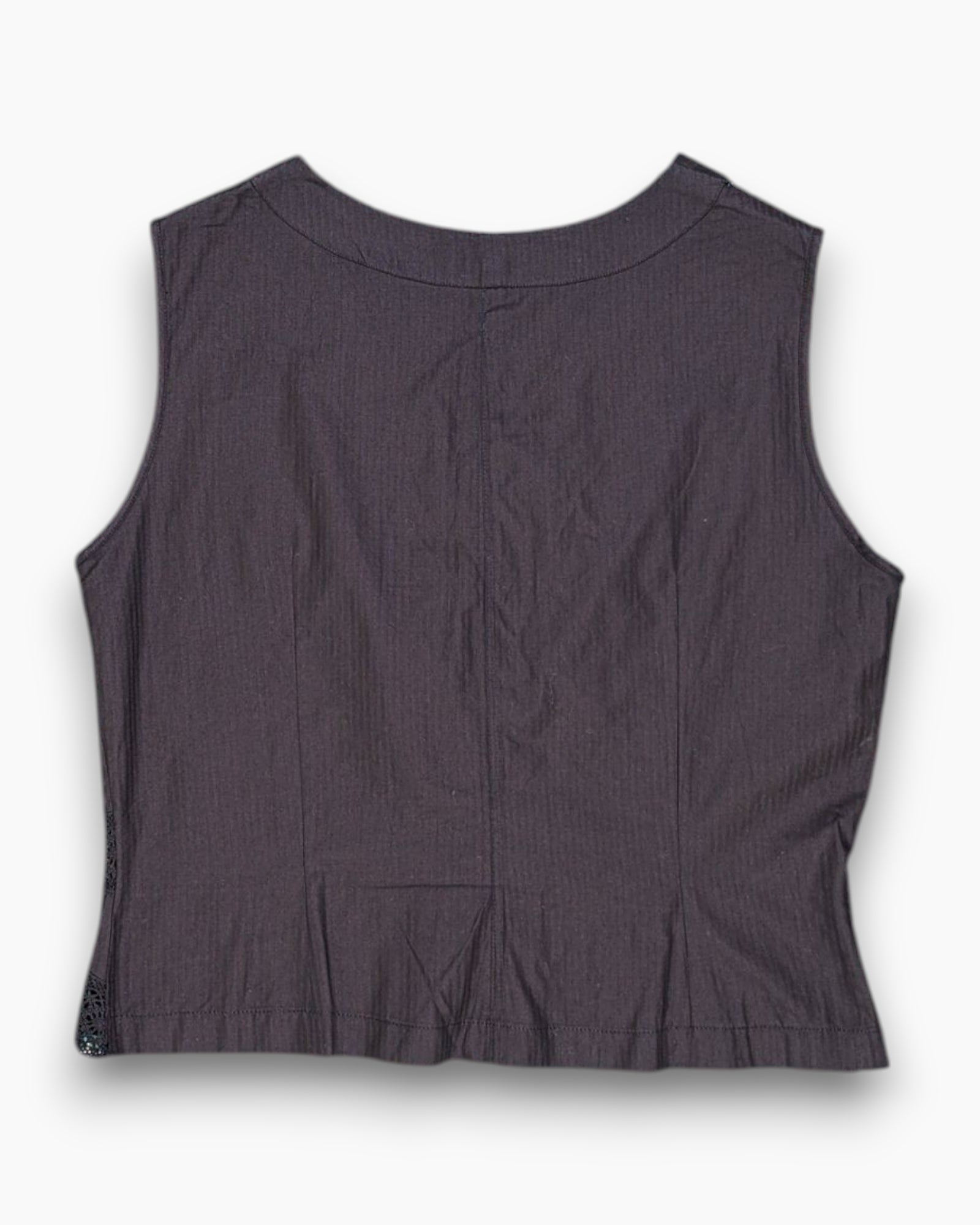 Back Vintage 70s Unknown Sleeveless Top – Black Lace Panel Tank