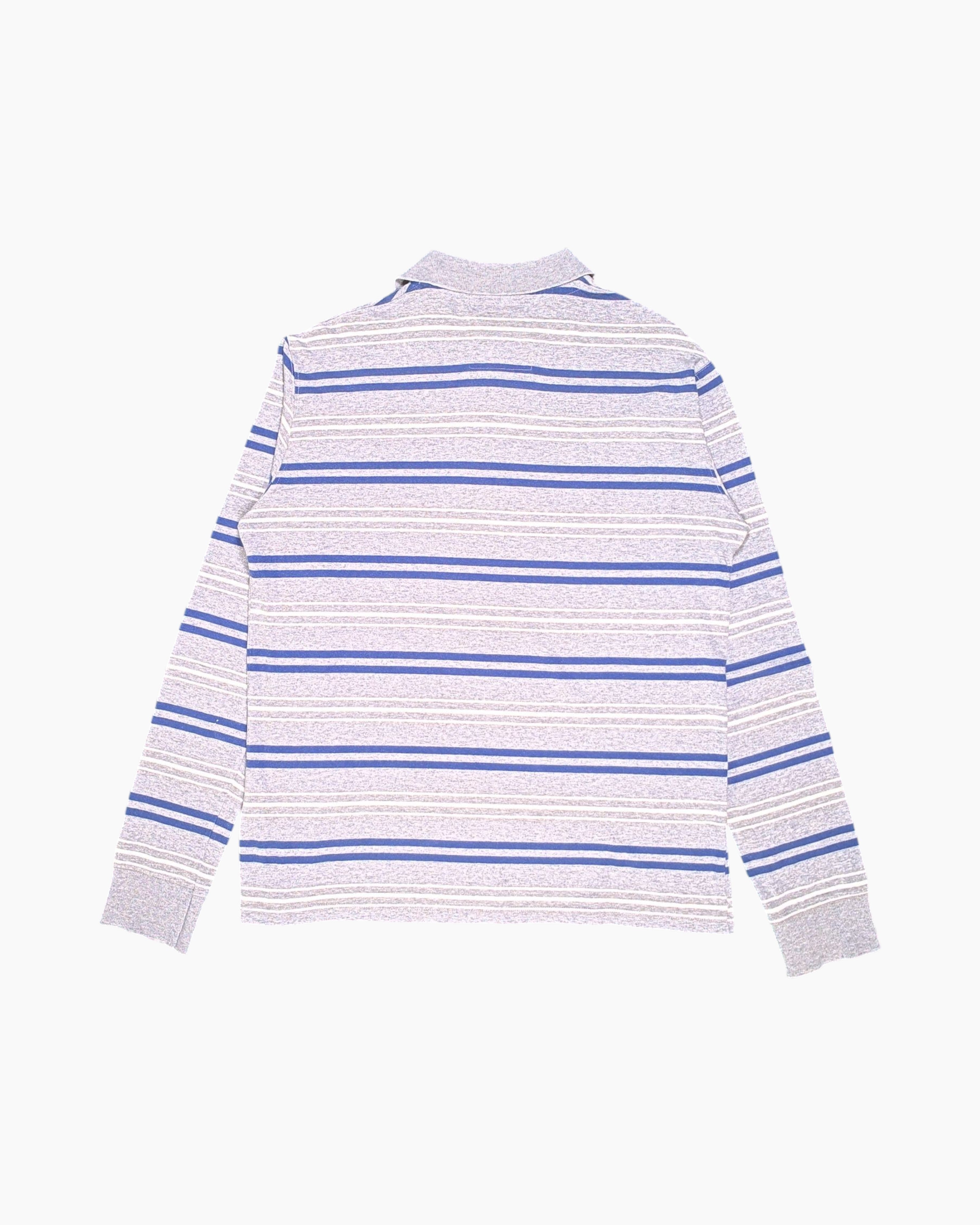 Back Vintage 90s/2000s Woolrich Long Sleeve Polo Shirt – Striped (Navy/Yellow) 