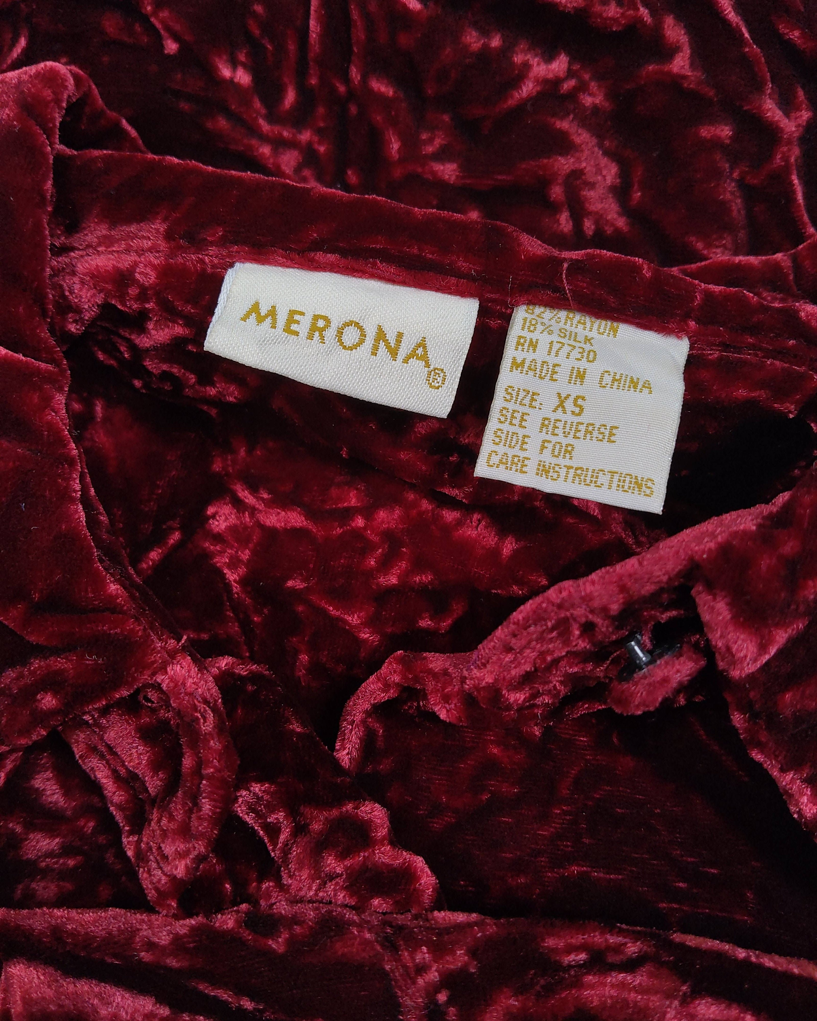 Vintage 90s MERONA Long Sleeve Velvet Top XS – Red Party Retro