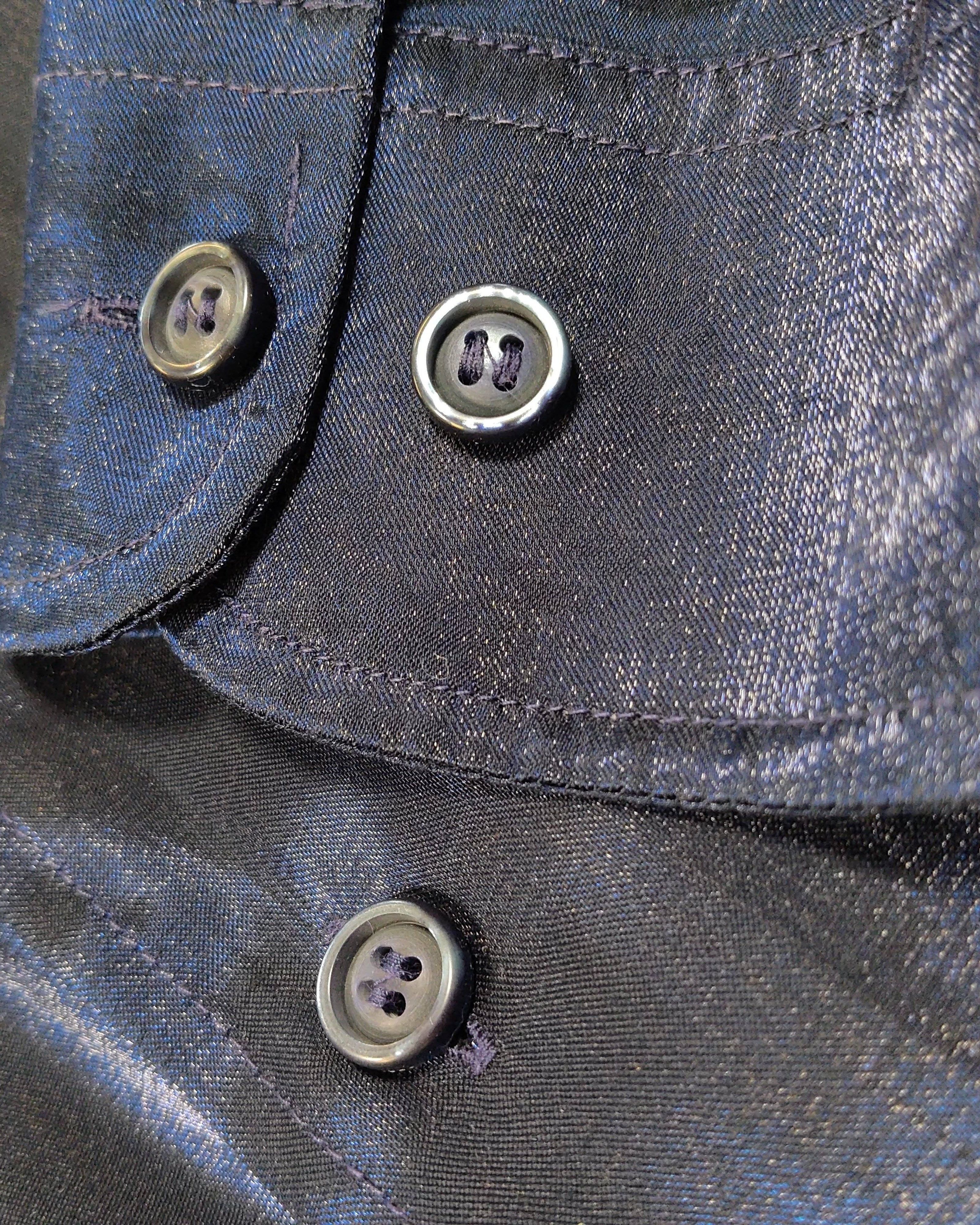 Extra-1 Vintage 80s/90s Sandro Pozzi Button-Down Shirt – Navy Satin Sheen