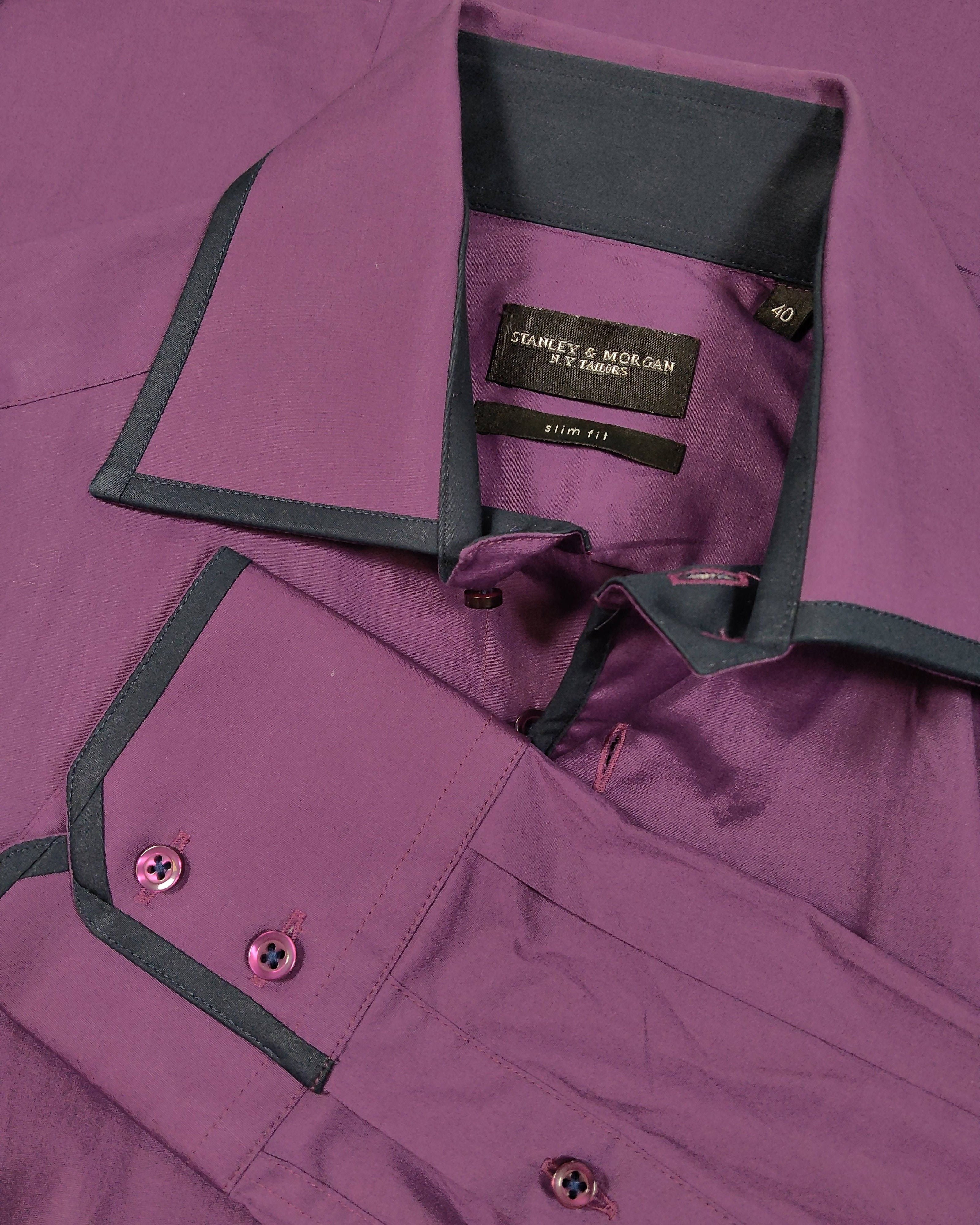 Extra-1 Pre-owned STANLEY & MORGAN Button-Down Shirt – Purple Contrast Trim