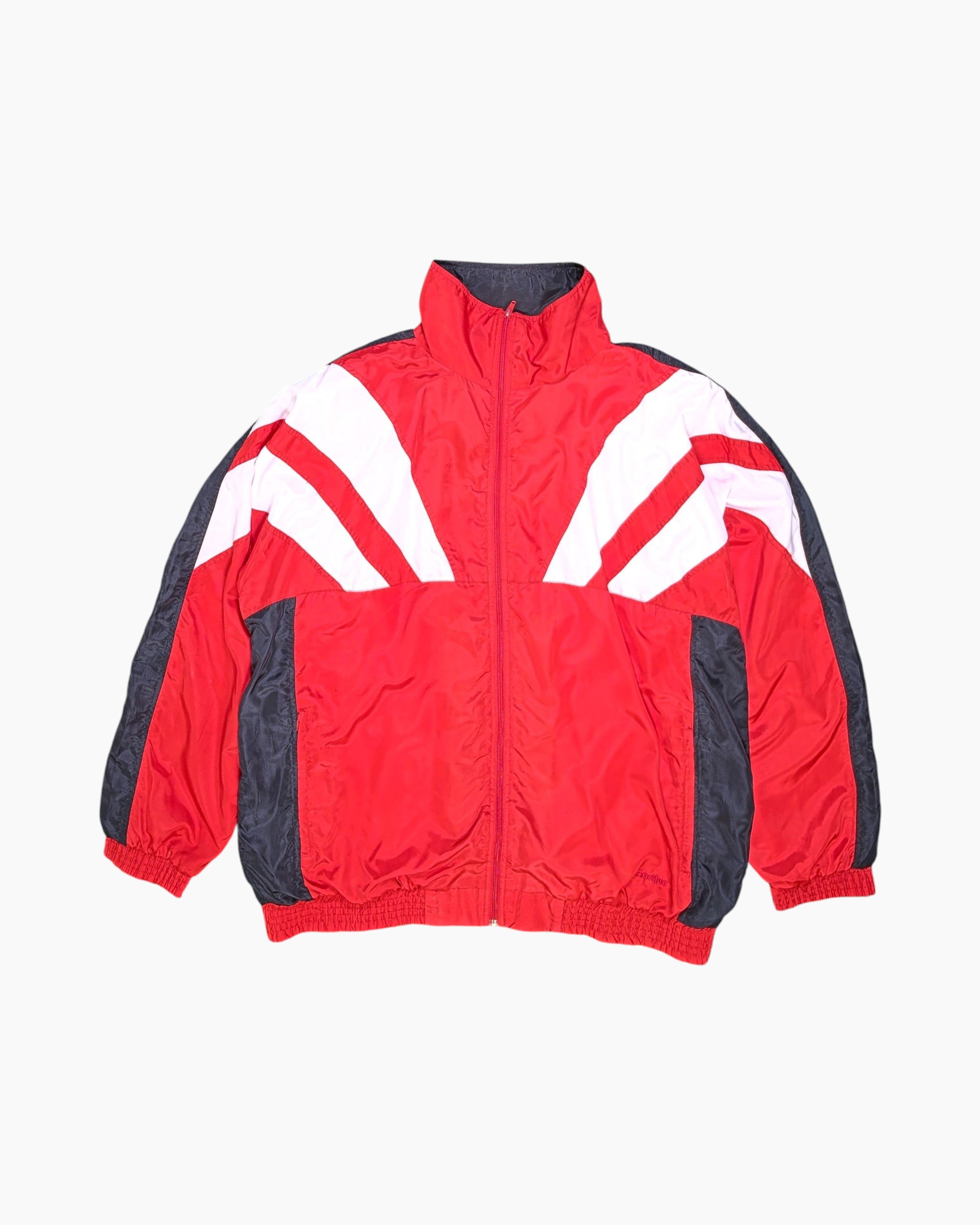 Front Vintage 80s/90s active® Swiss Design Windbreaker Jacket – Red Chevron Color‑block