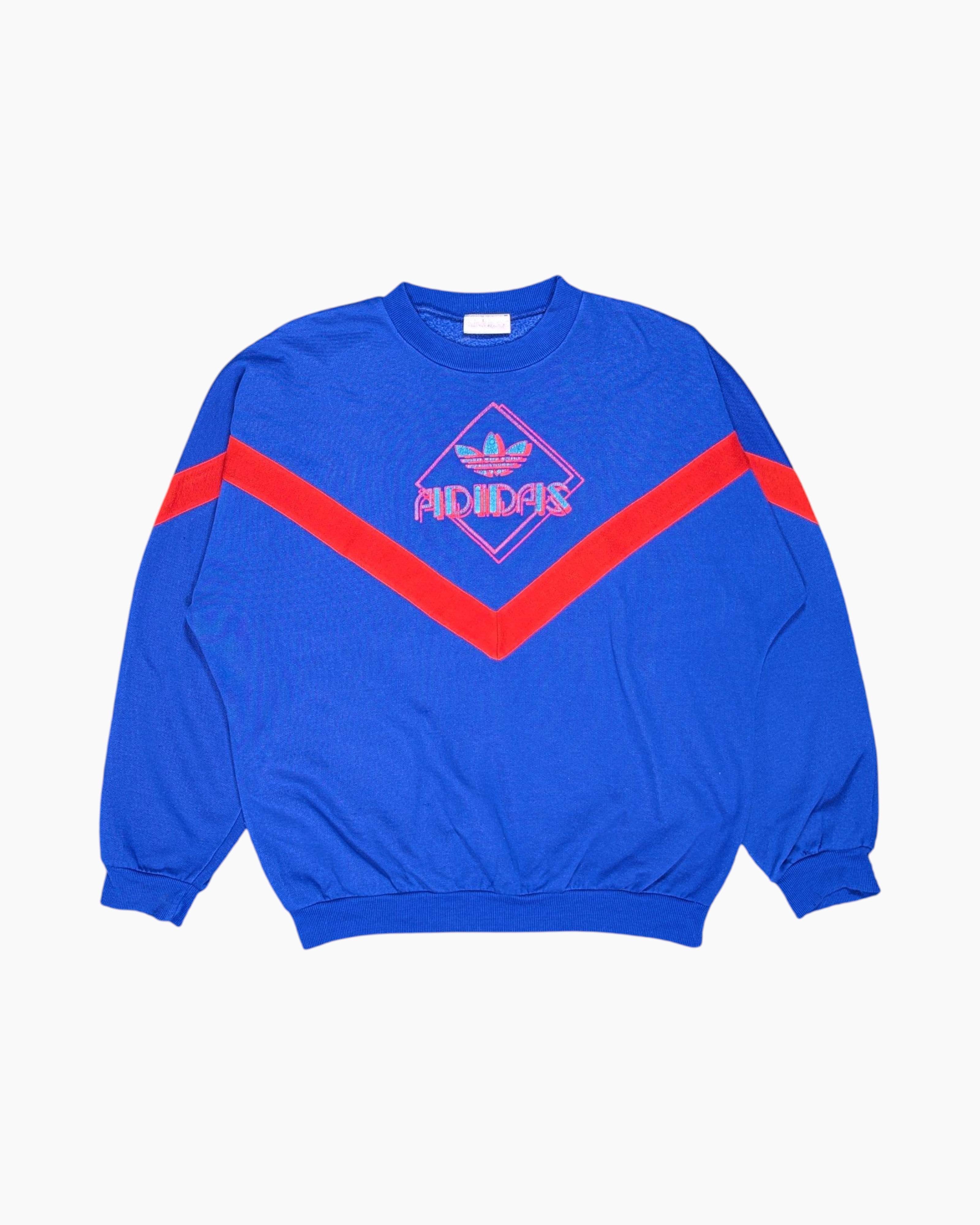 Front Vintage 80s adidas Pullover Sweater – Blue Chevron Stripe