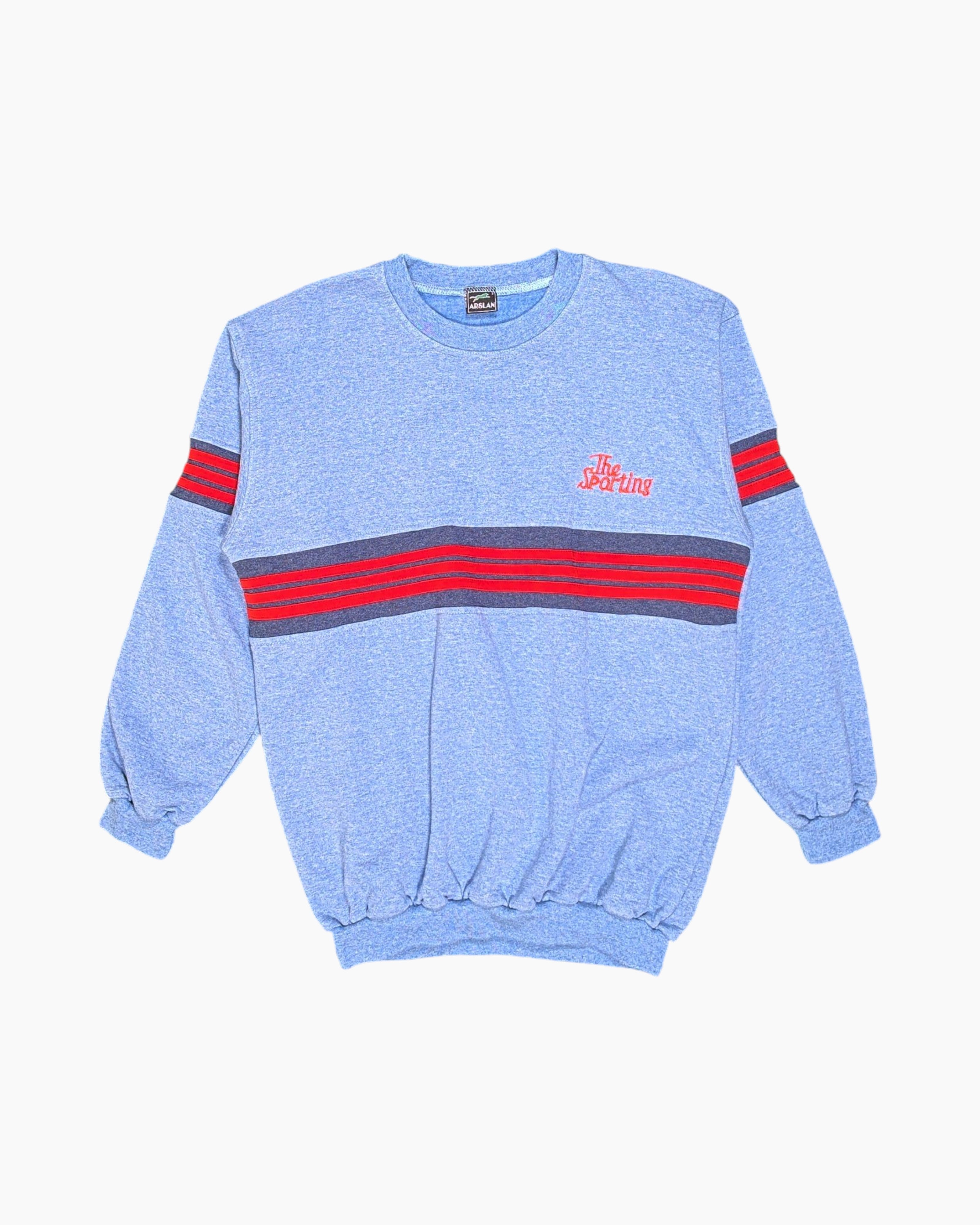 Front Vintage 80s ARSLAN Pullover Sweater – Blue Striped Athletic
