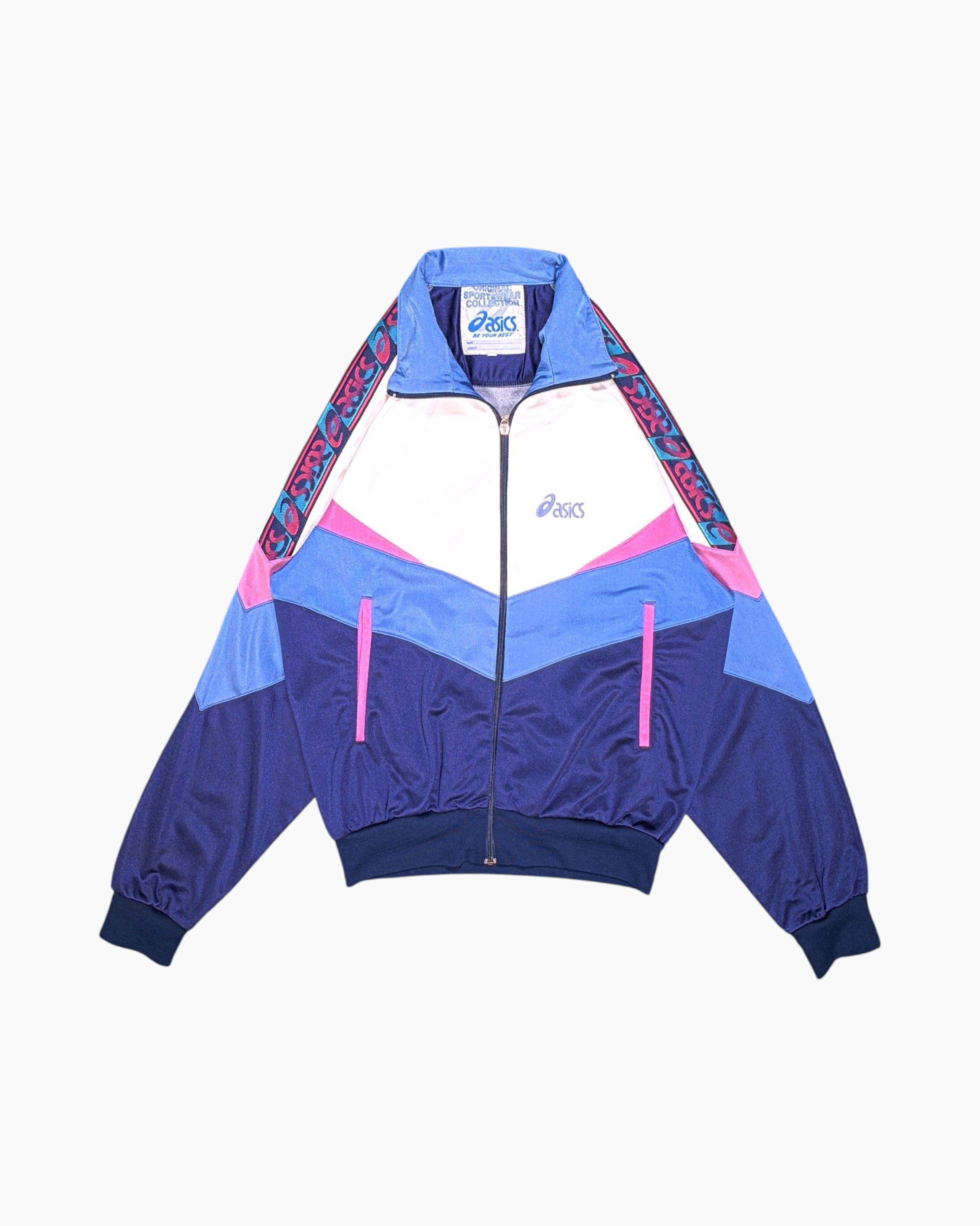 Vintage Asics Track Jacket M Retro Sportswear Navy Geometric