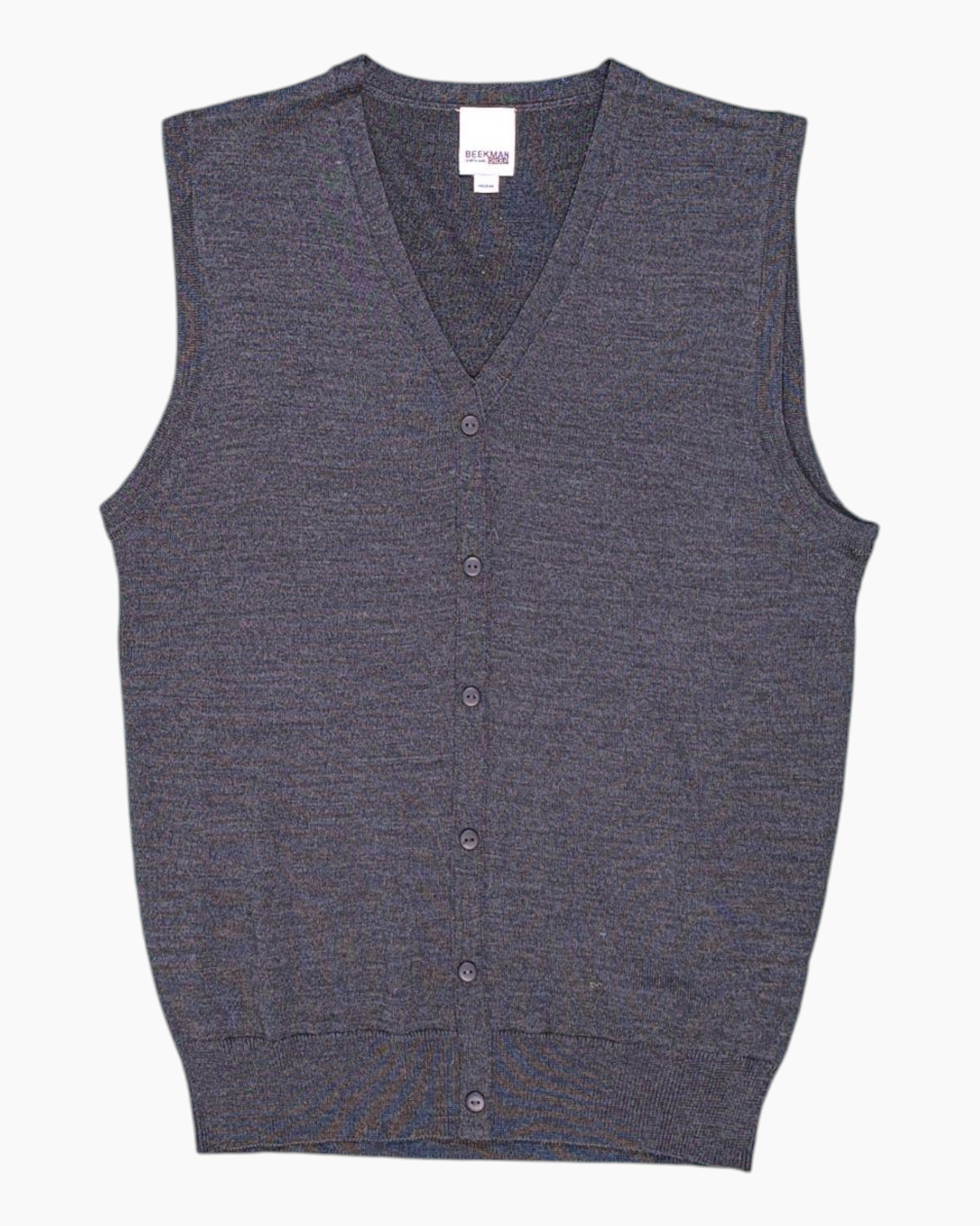 Front Pre-owned BEEKMAN GROUP Button-Front Vest – Gray Ribbed Hem