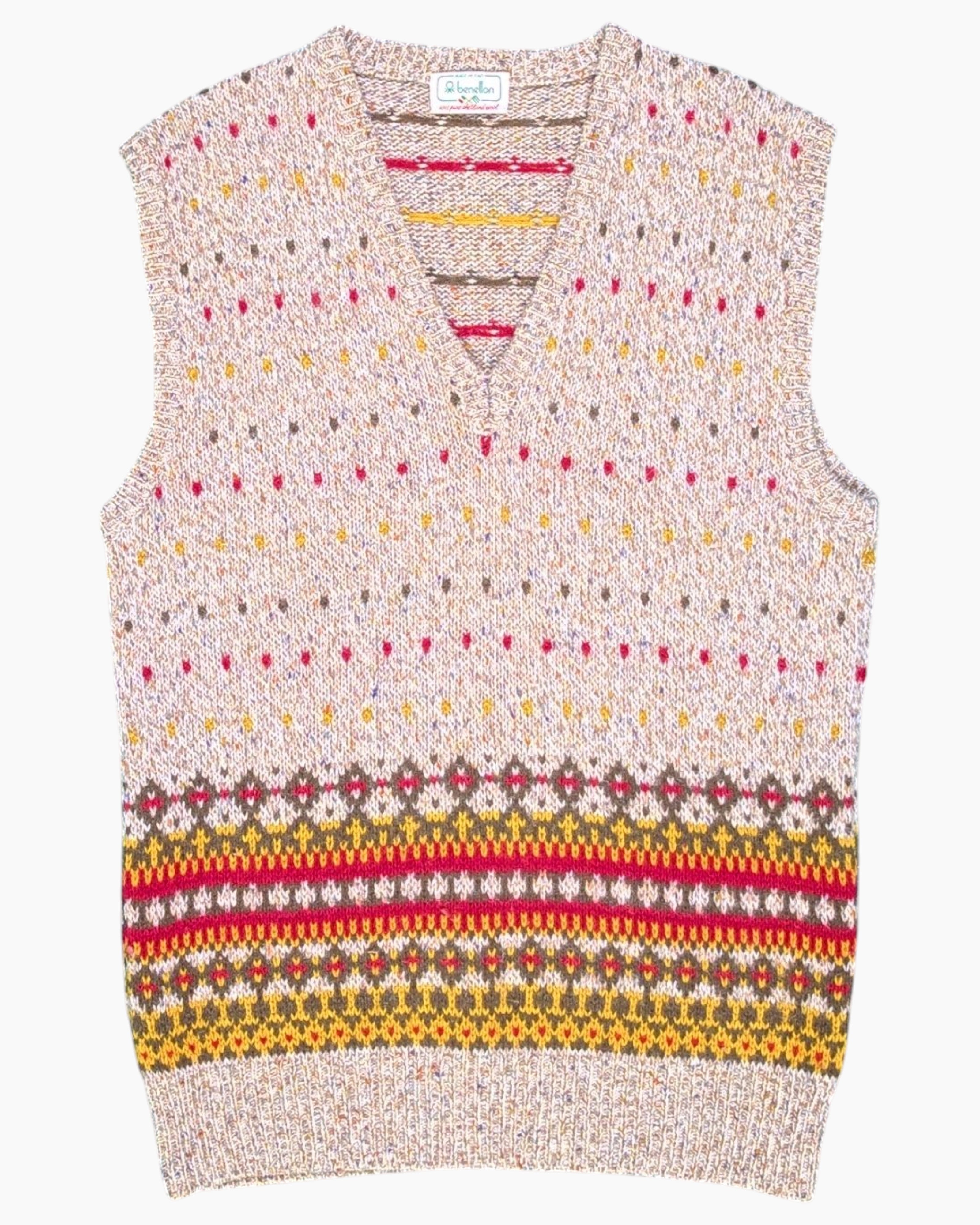 Front Vintage 80s/90s Benetton Pullover Sweater Vest – Multicolor Fair Isle