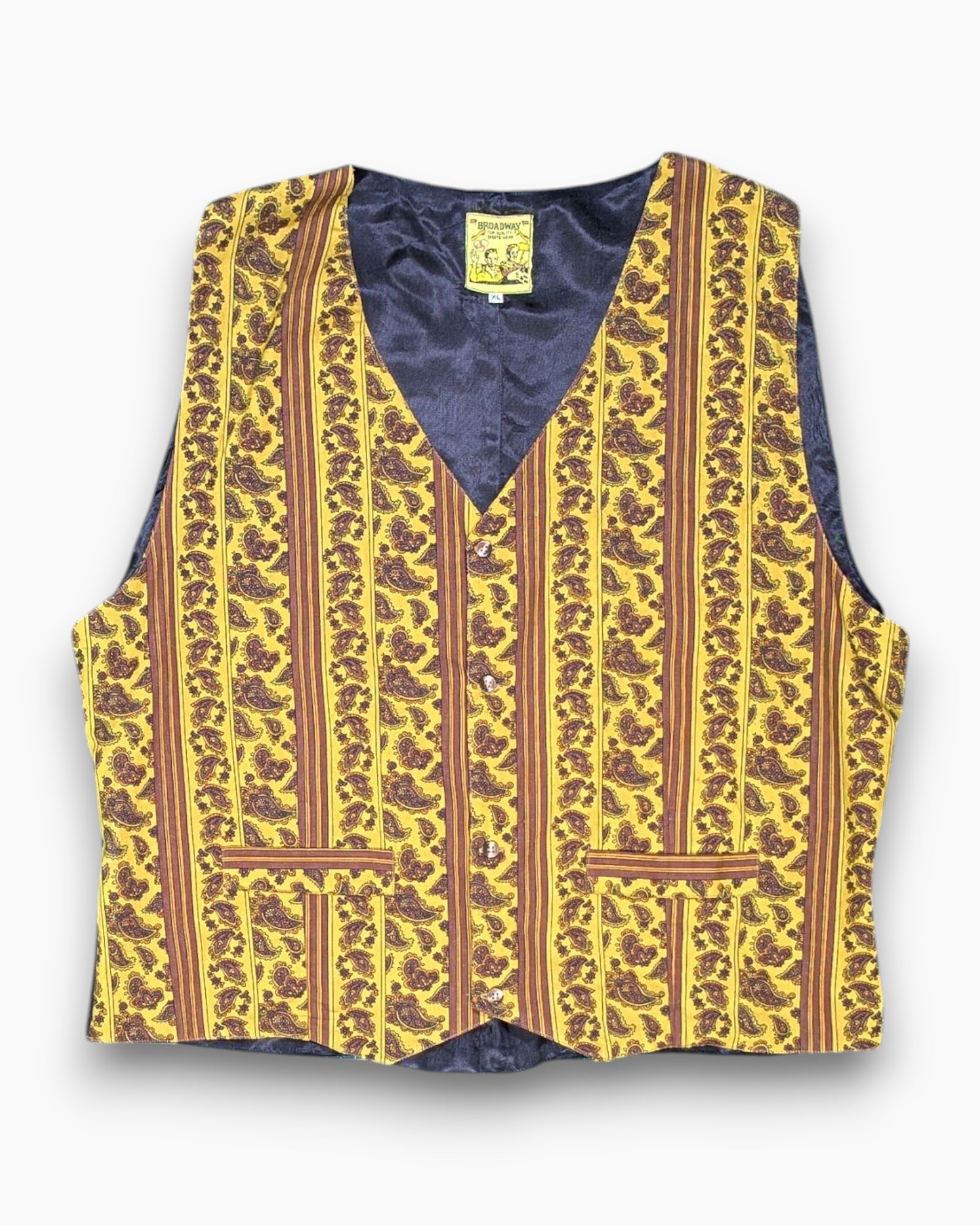 Front Vintage 80s/90s BROADWAY Vest – Mustard Paisley-Stripe