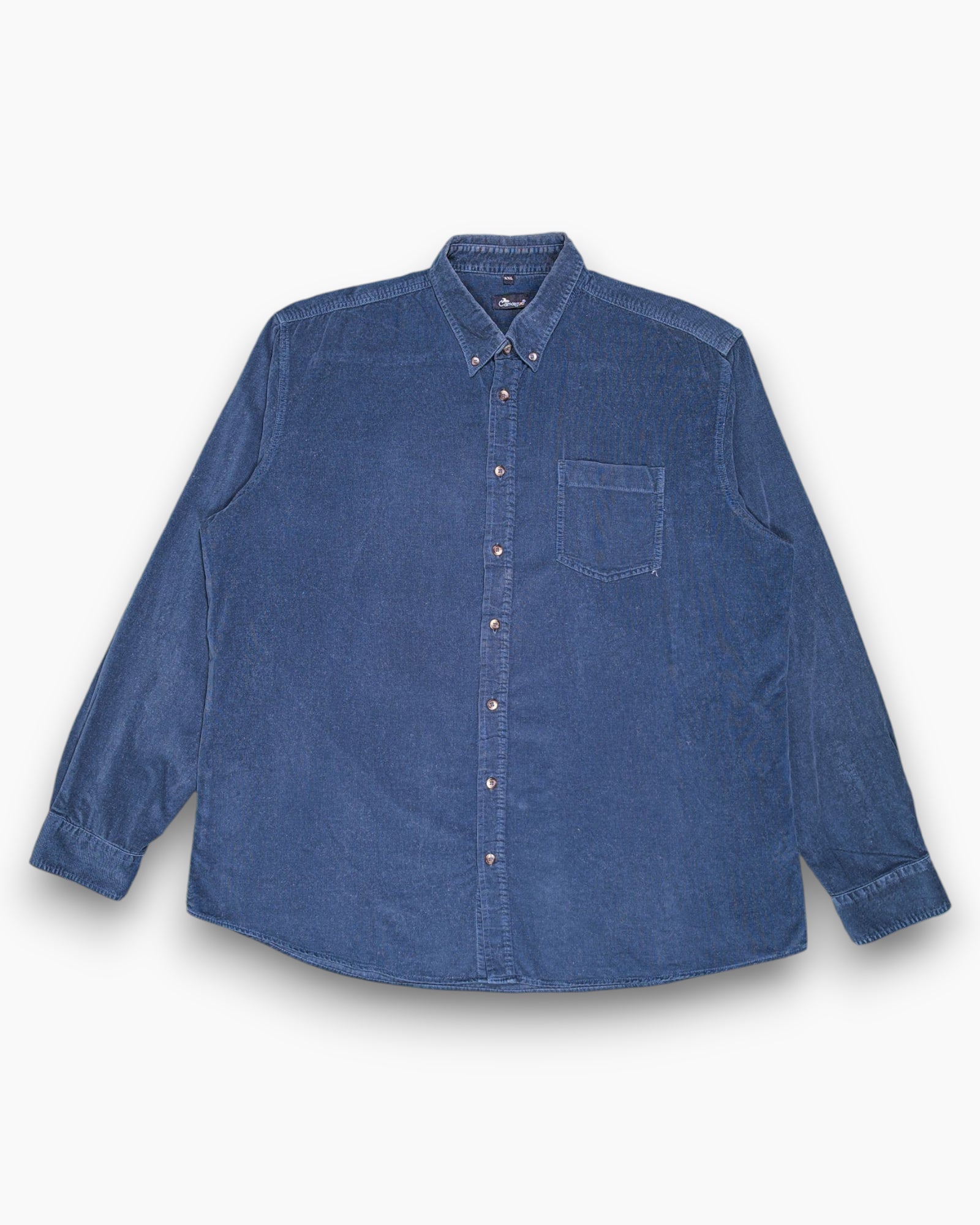 Front Vintage 90s Camaïgue Button-Down Shirt – Blue Baby-Cord (Preloved)