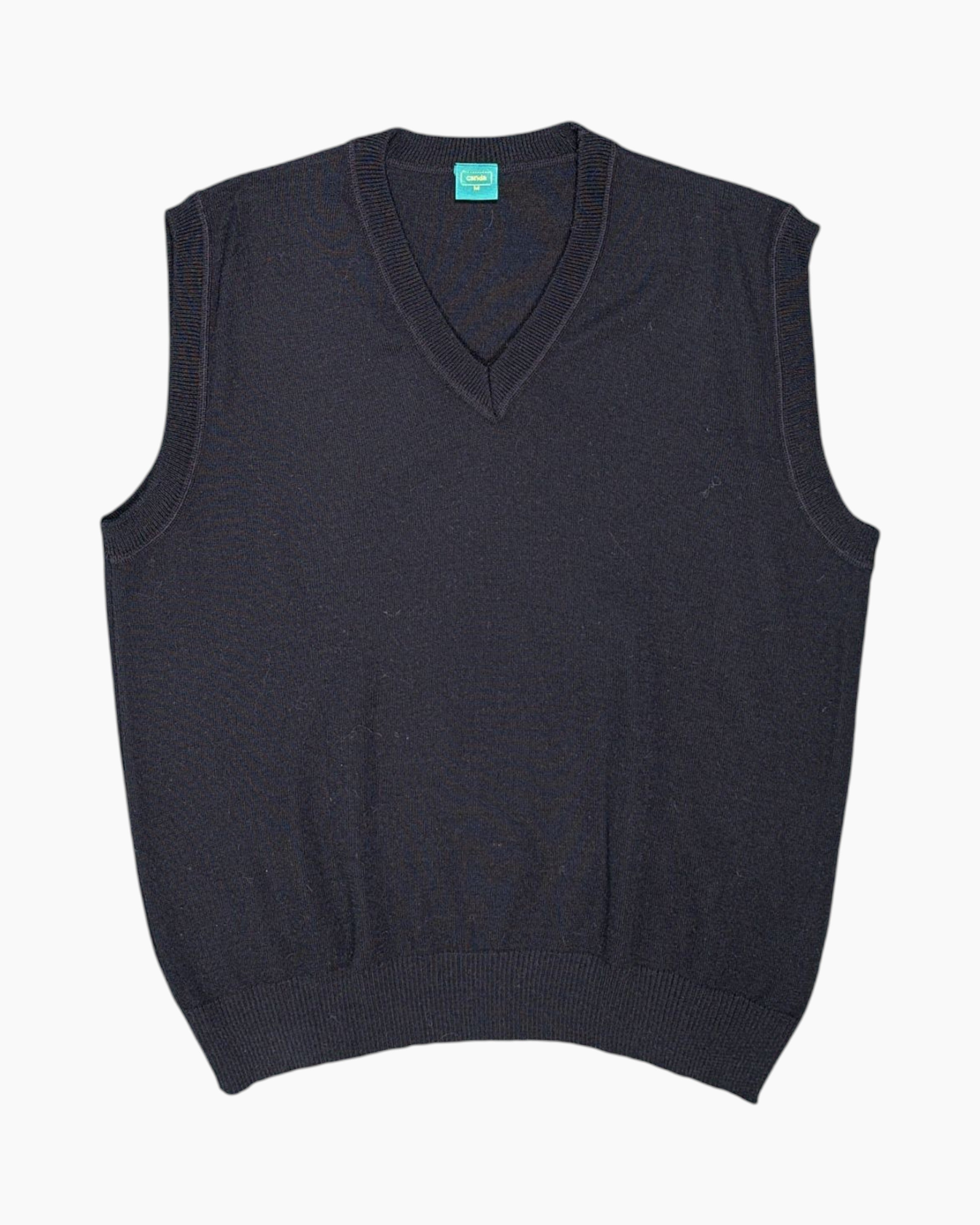 Front Vintage 90s/2000s canda Sleeveless Sweater Vest – Black Ribbed V‑Neck