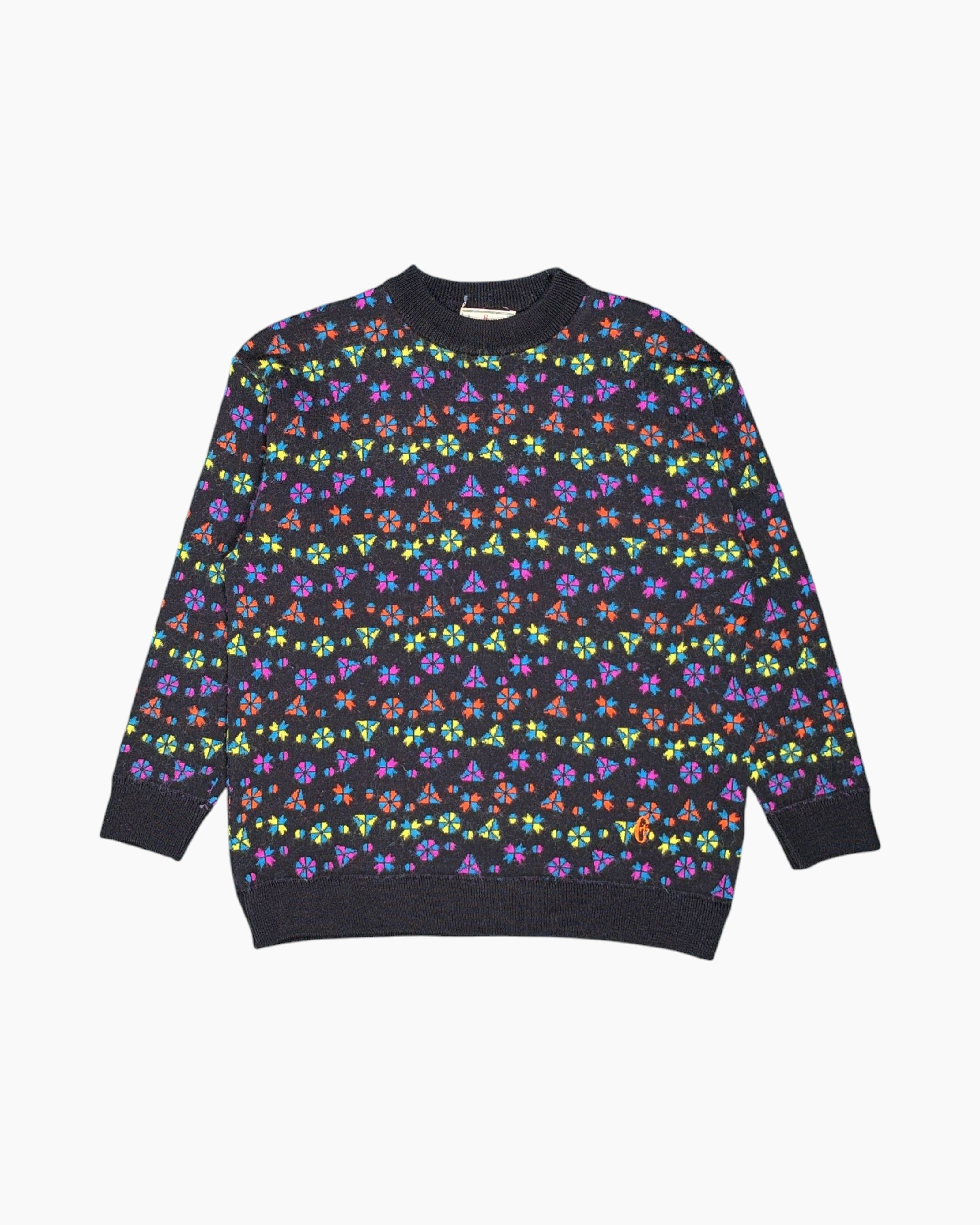 Front Vintage 80s/90s Carlo Colucci Pullover Sweater – Black Neon Geometric