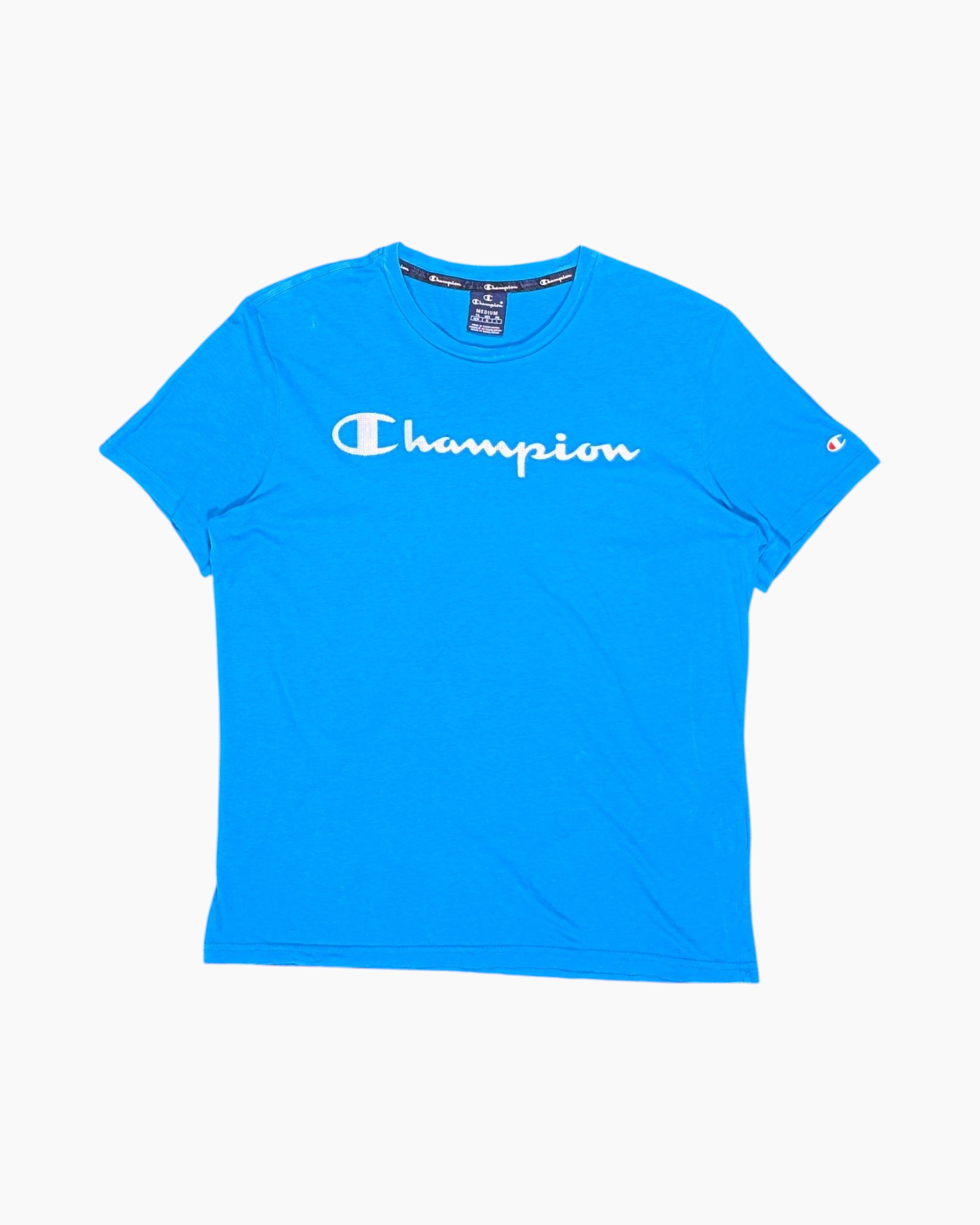 Front Pre-owned Champion Graphic T-Shirt – Blue Script Logo